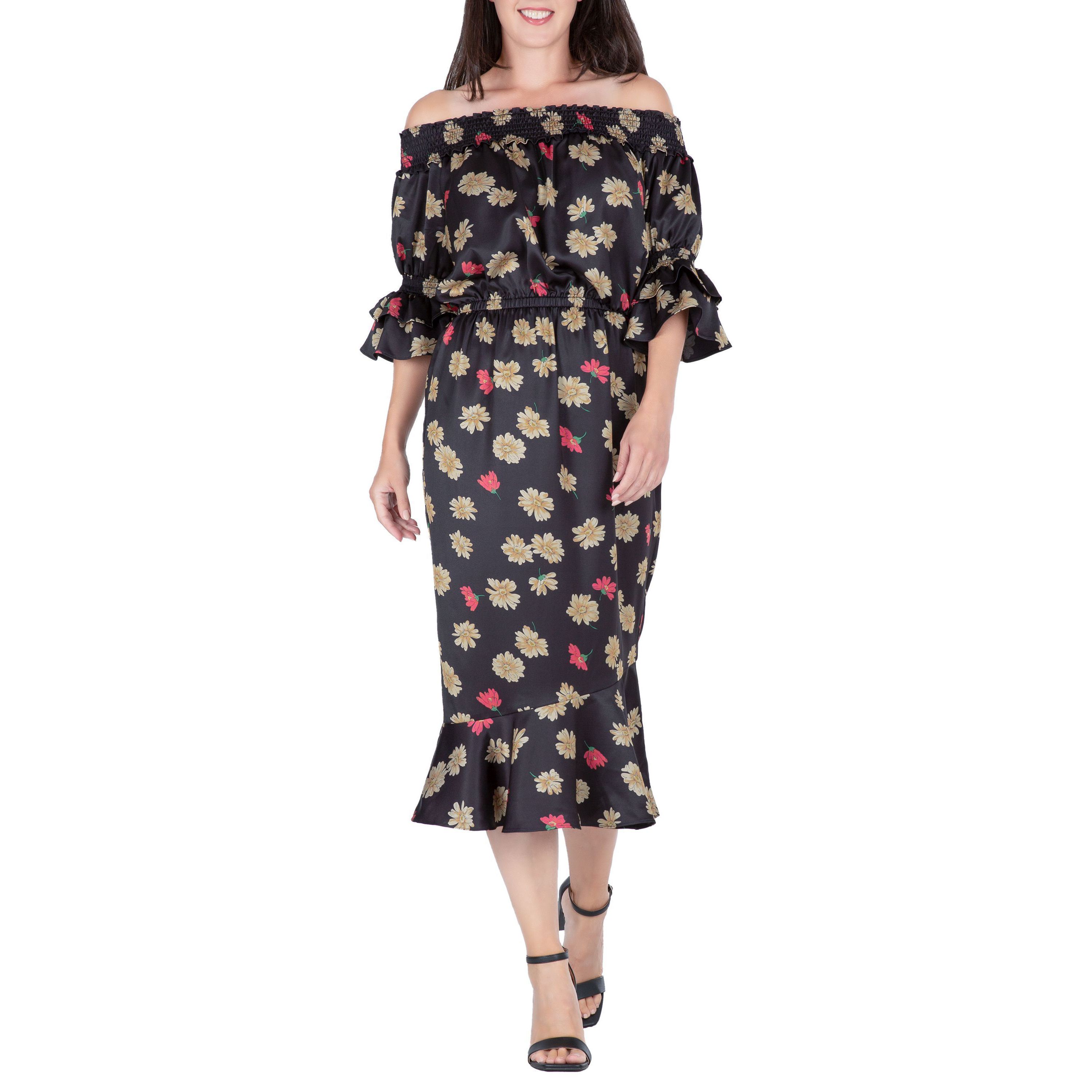 OffShoulder Satin Midi DRS