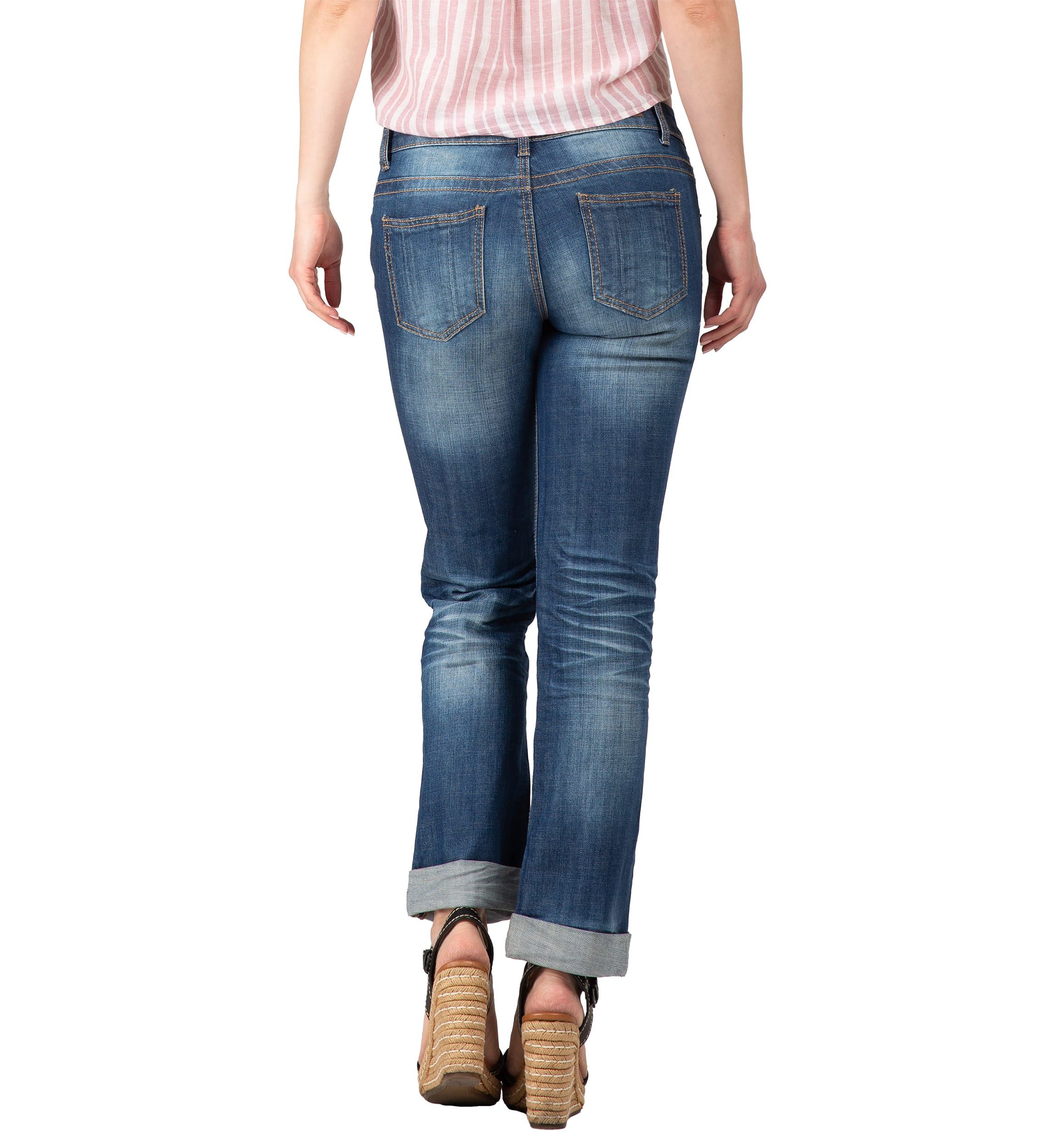 Stretch Blue Whisker Wash Boyfriend Premium Jeans