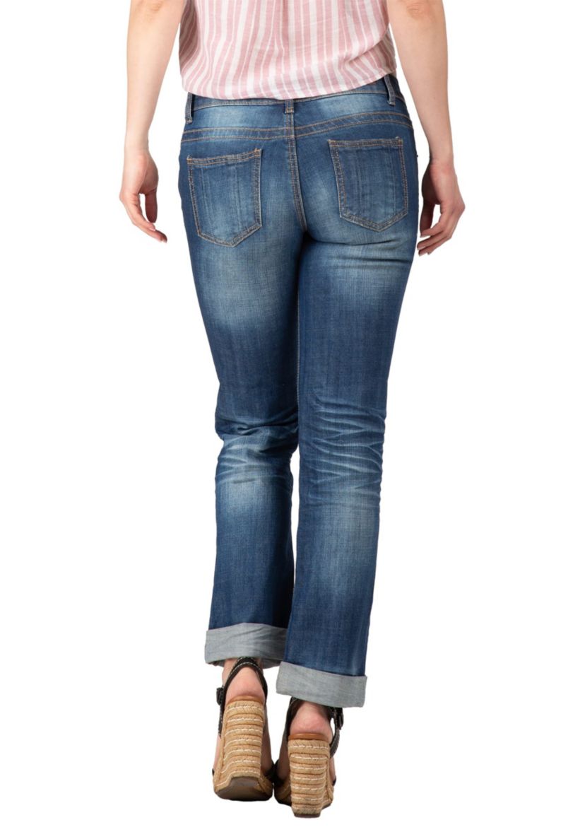 Stretch Blue Whisker Wash Boyfriend Premium Jeans