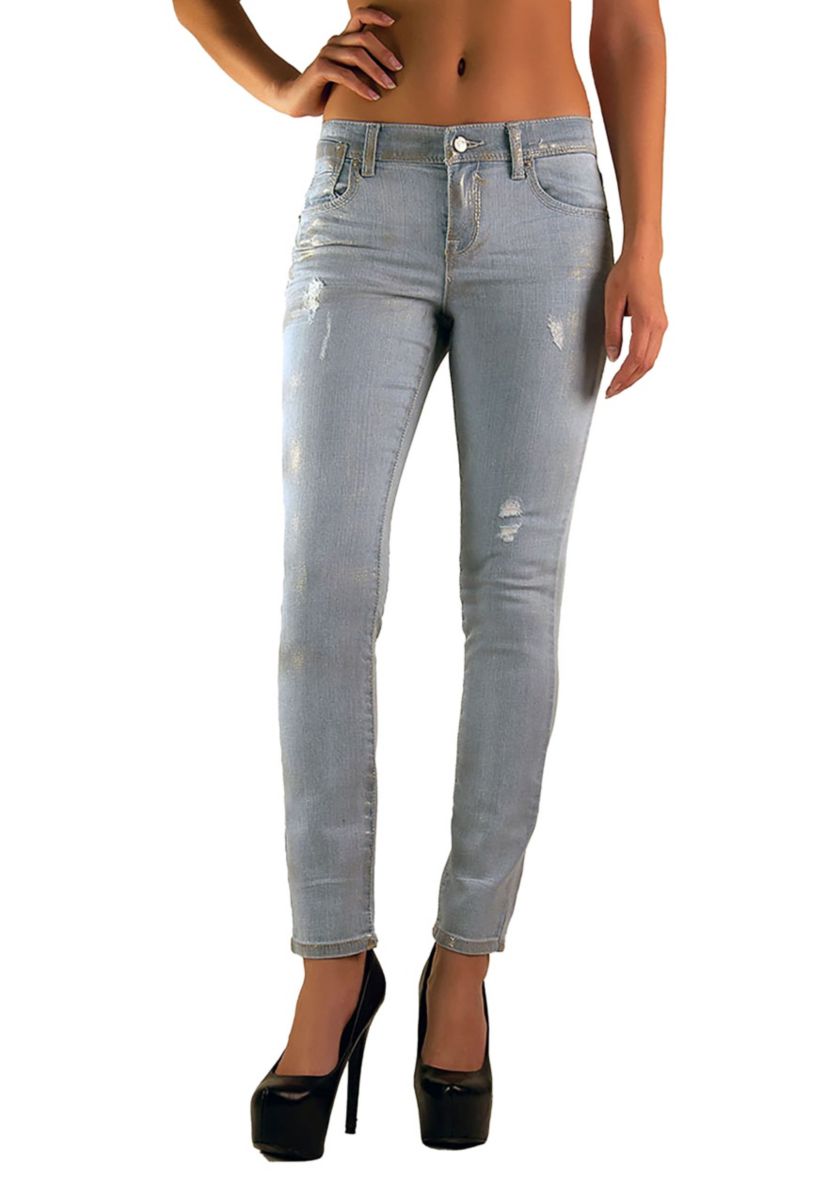 Womens Stretch Metallic Foil Skinny Ankle Premium Jeans
