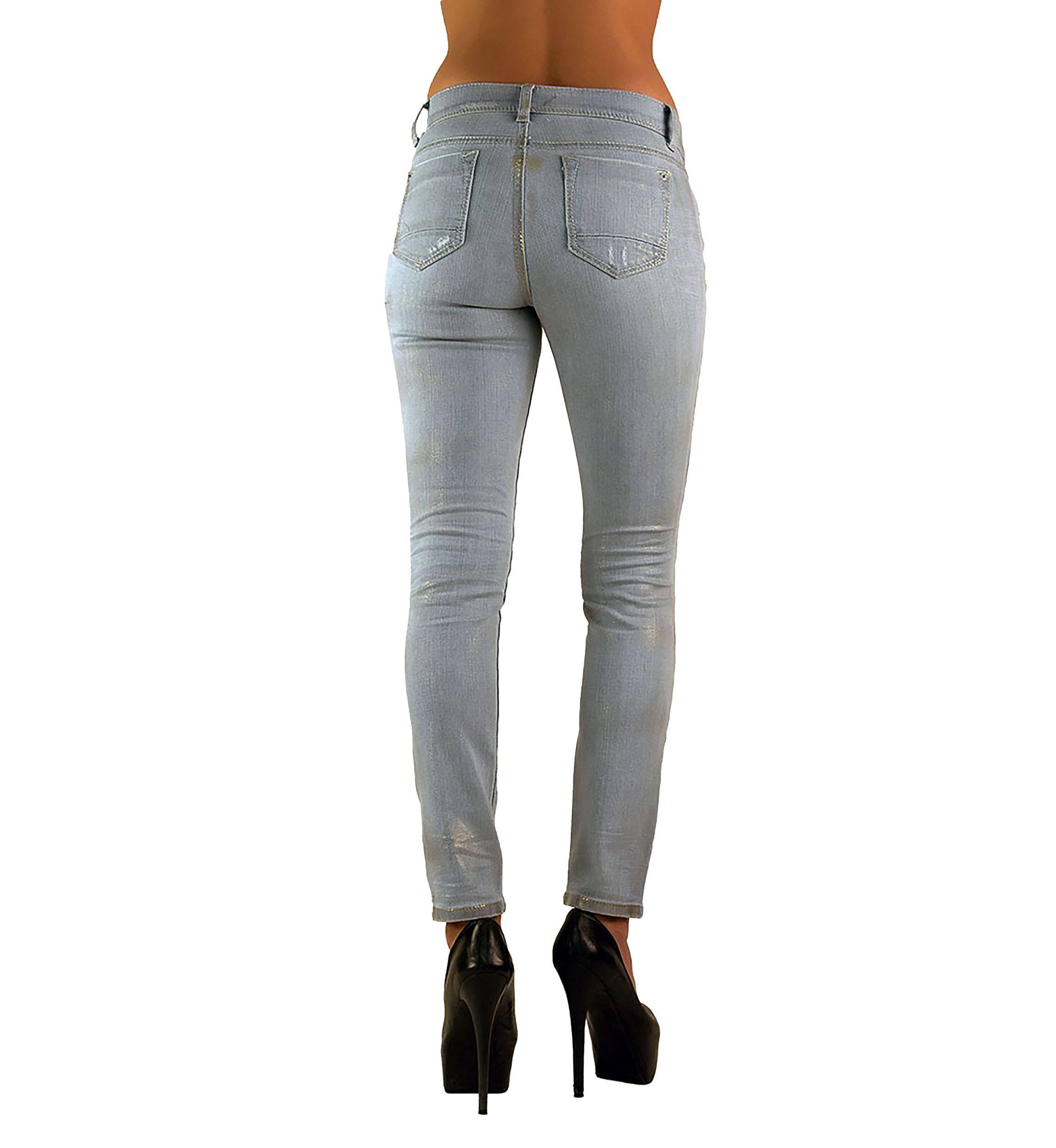Womens Stretch Metallic Foil Skinny Ankle Premium Jeans