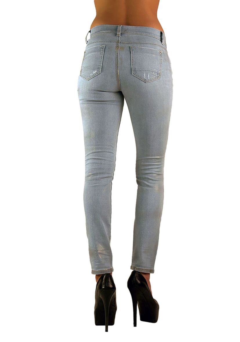 Womens Stretch Metallic Foil Skinny Ankle Premium Jeans