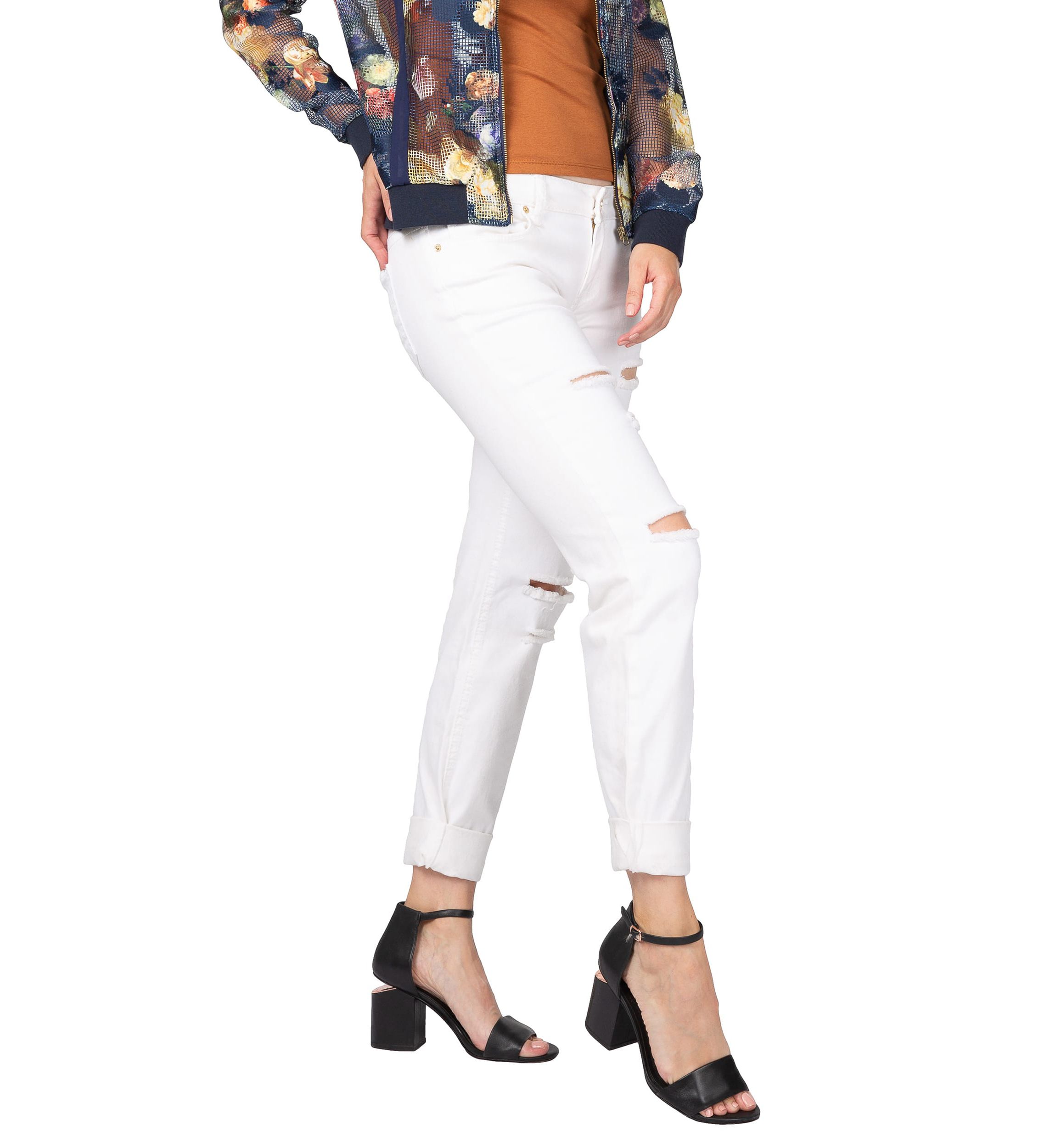 White Distressed Skinny Boyfriend Premium Jeans