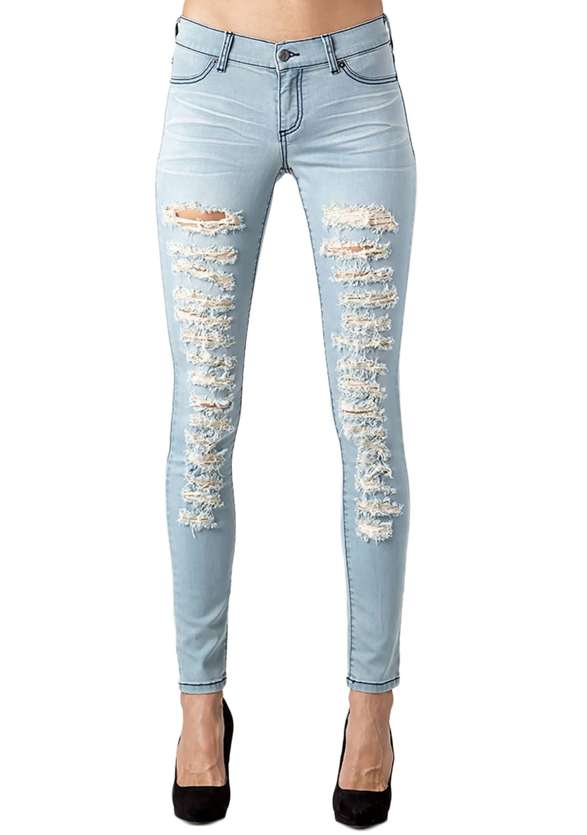 Light Wash Slashed Destroyed Jeans