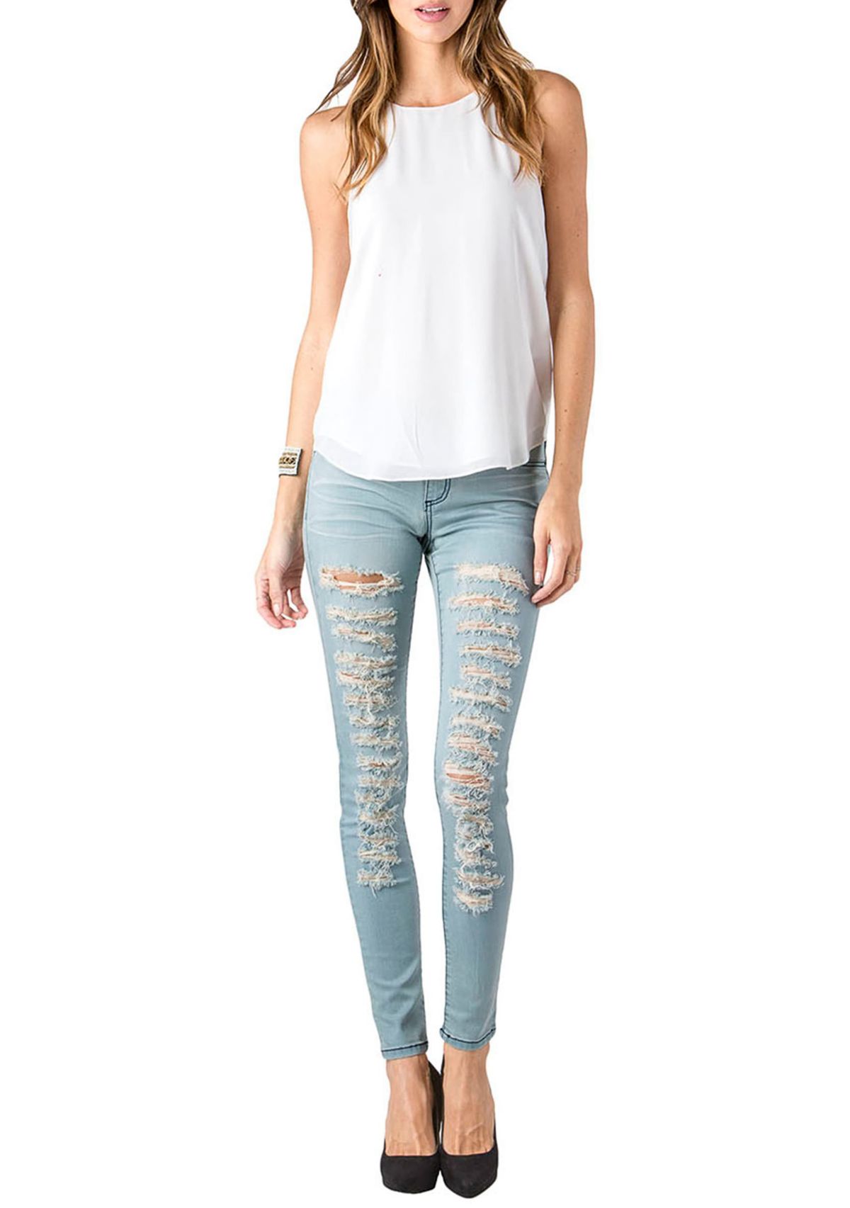 Light Wash Slashed Destroyed Jeans