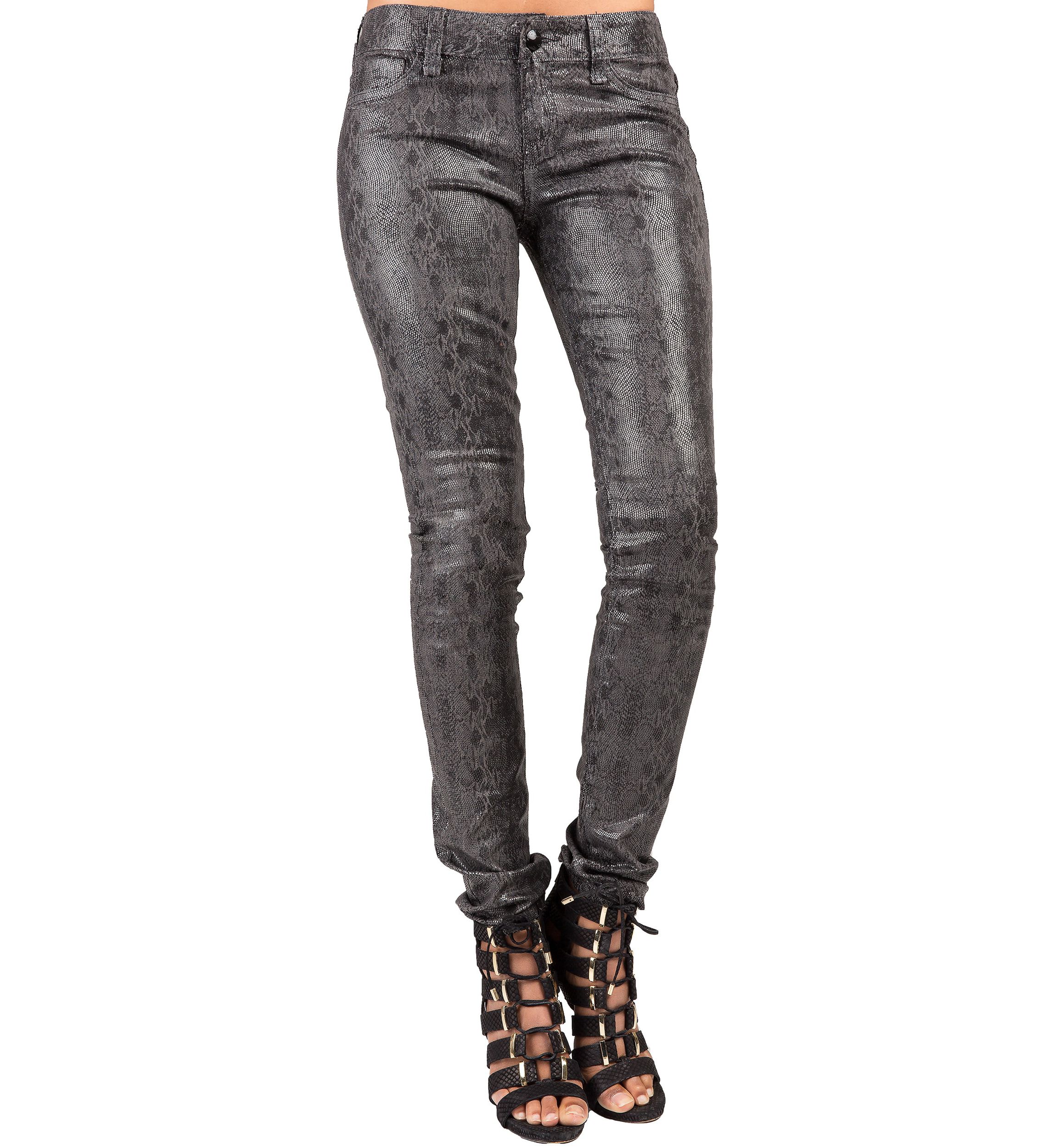 Coated Snake Print Skinny Jeans