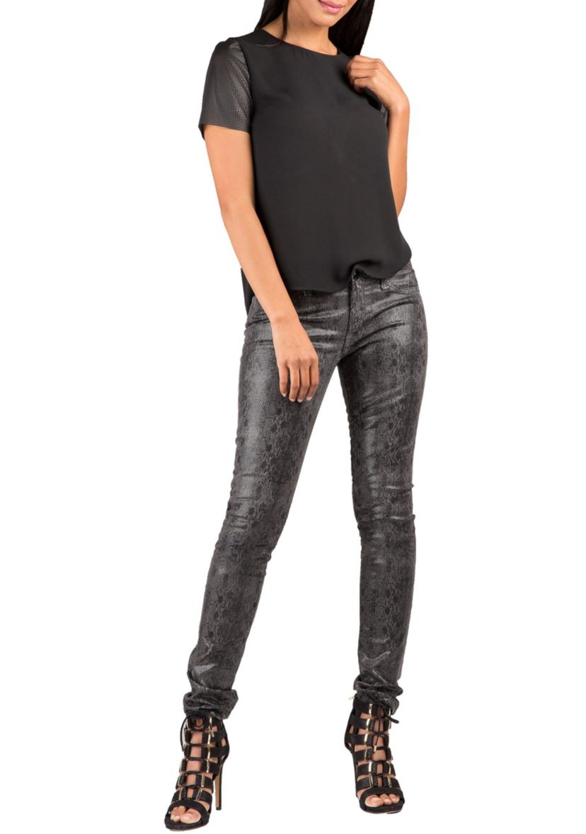 Coated Snake Print Skinny Jeans