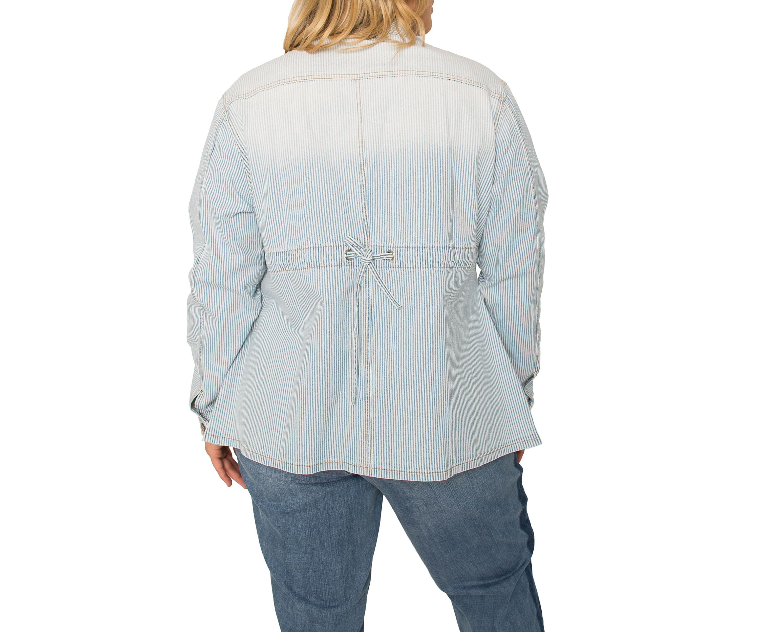 Plus Size Denim Collarless Jacket