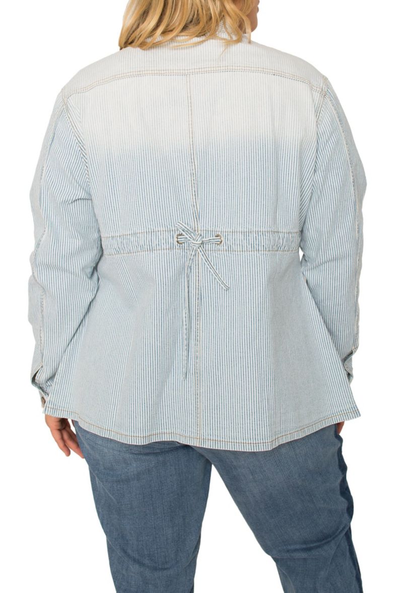 Plus Size Denim Collarless Jacket