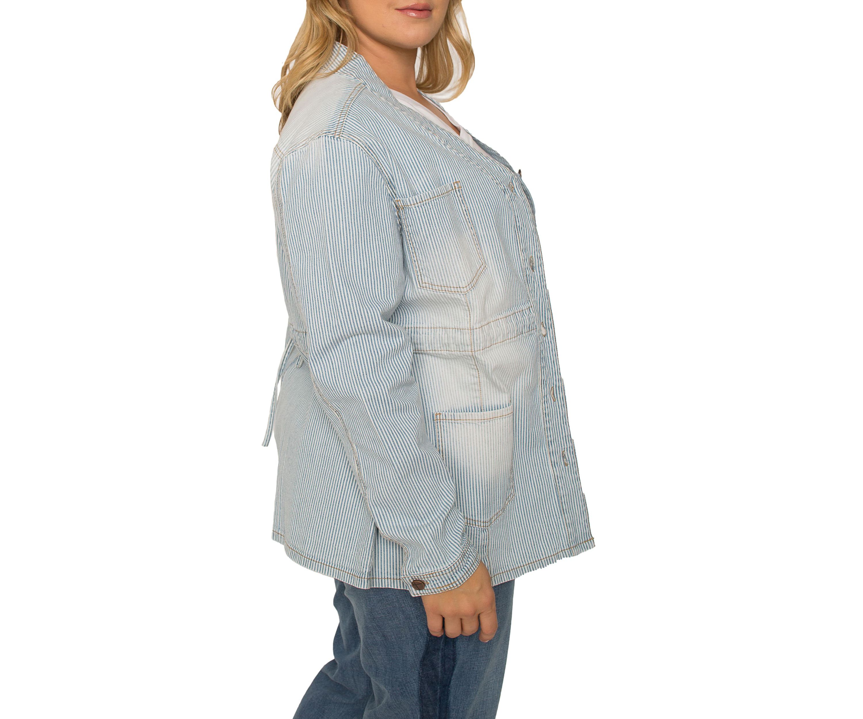 Plus Size Denim Collarless Jacket