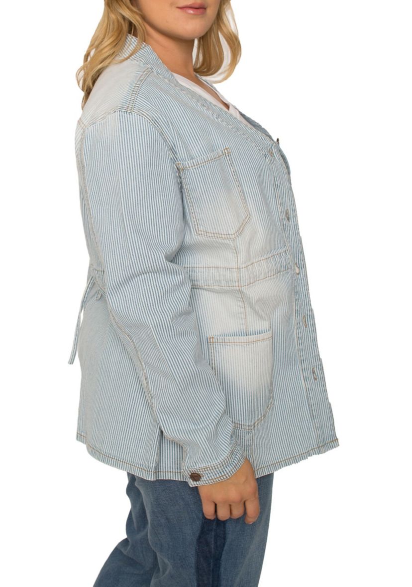 Plus Size Denim Collarless Jacket