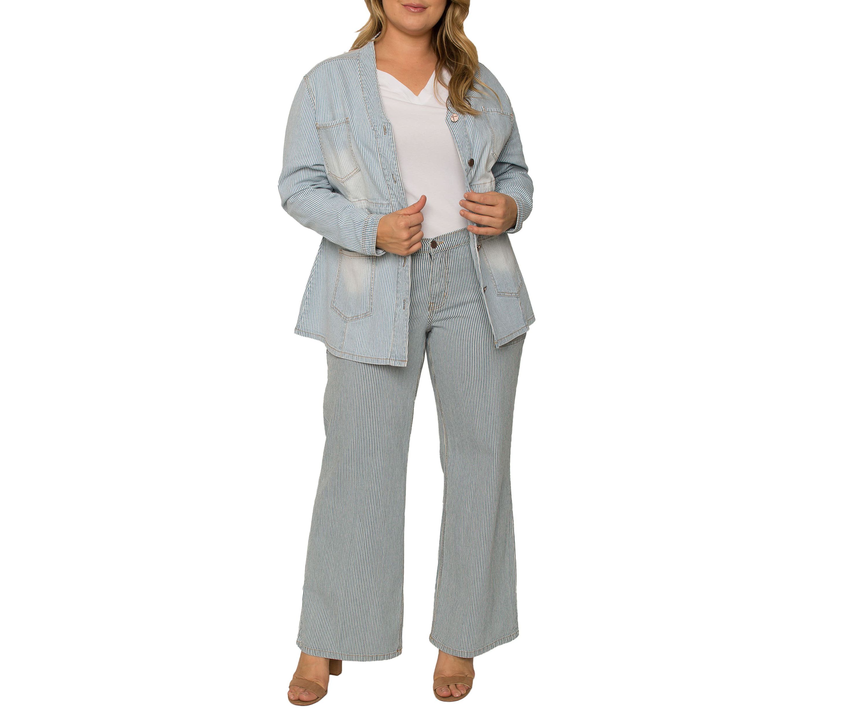Plus Size Denim Collarless Jacket