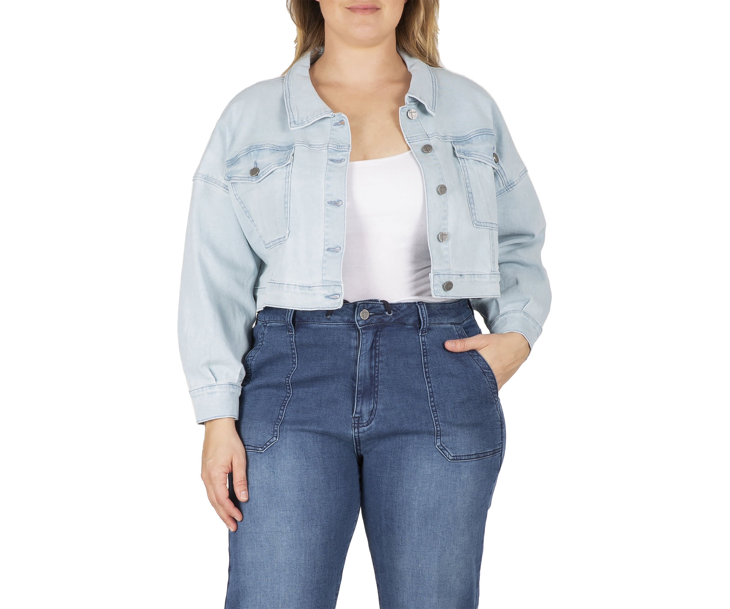 Plus Size Easy Fit Cropped Trucker Jacket