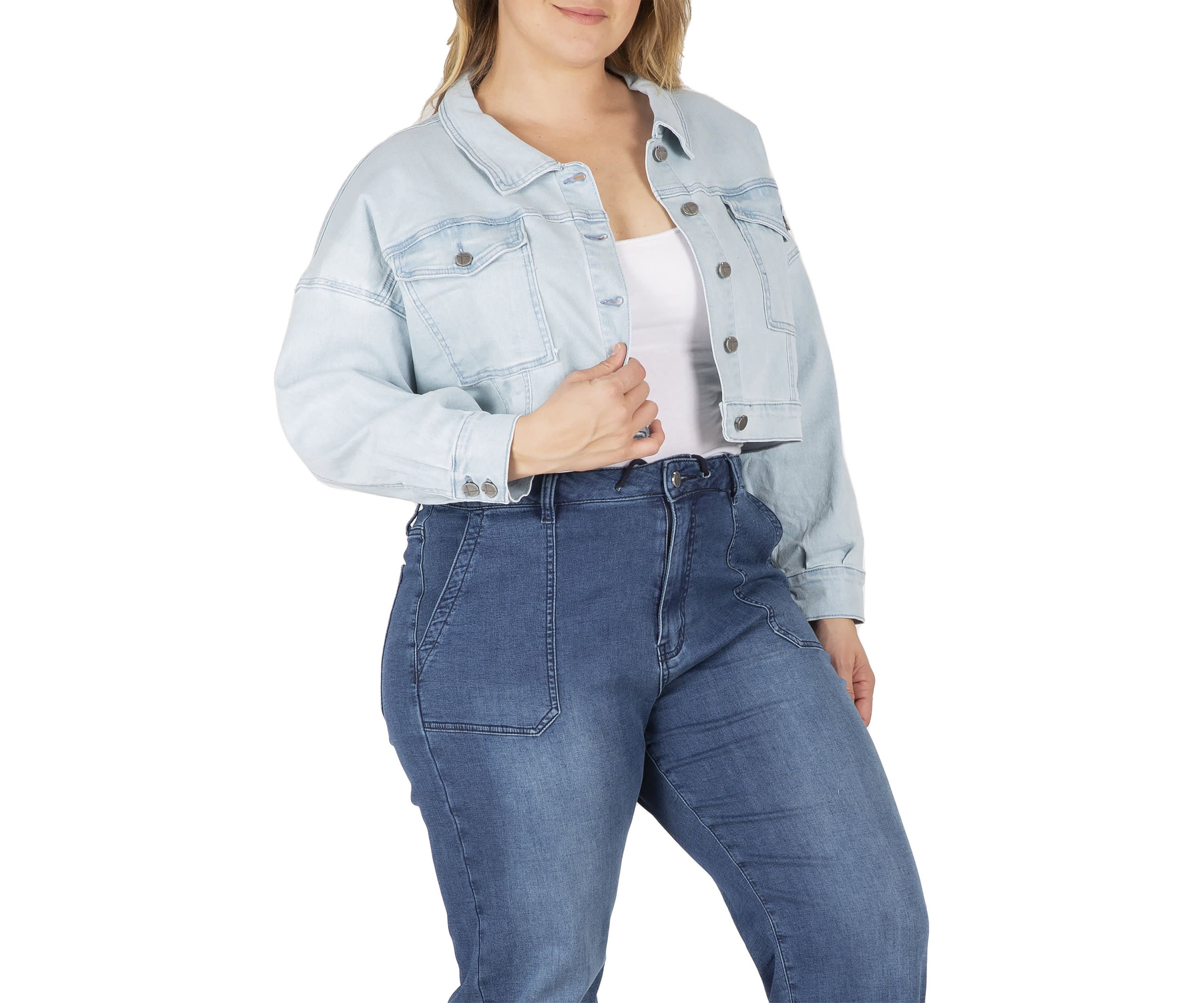 Plus Size Easy Fit Cropped Trucker Jacket