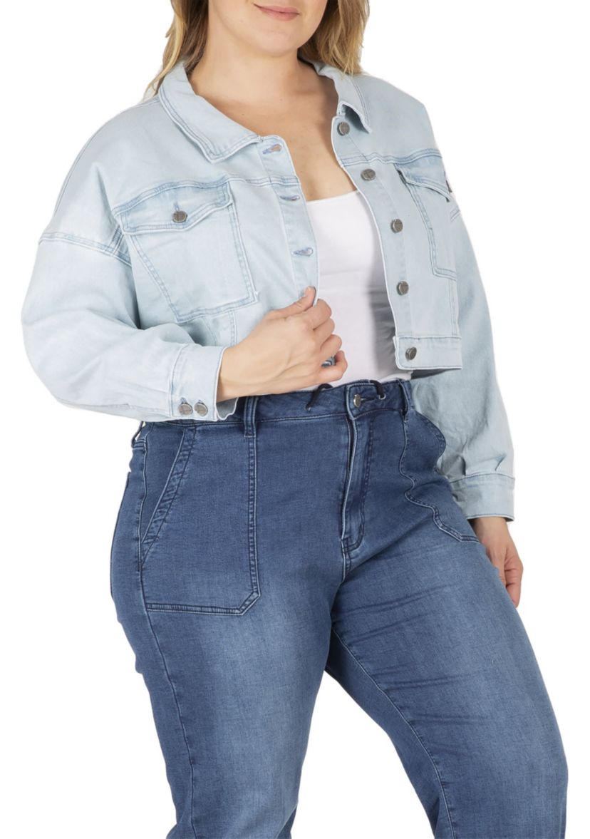 Plus Size Easy Fit Cropped Trucker Jacket