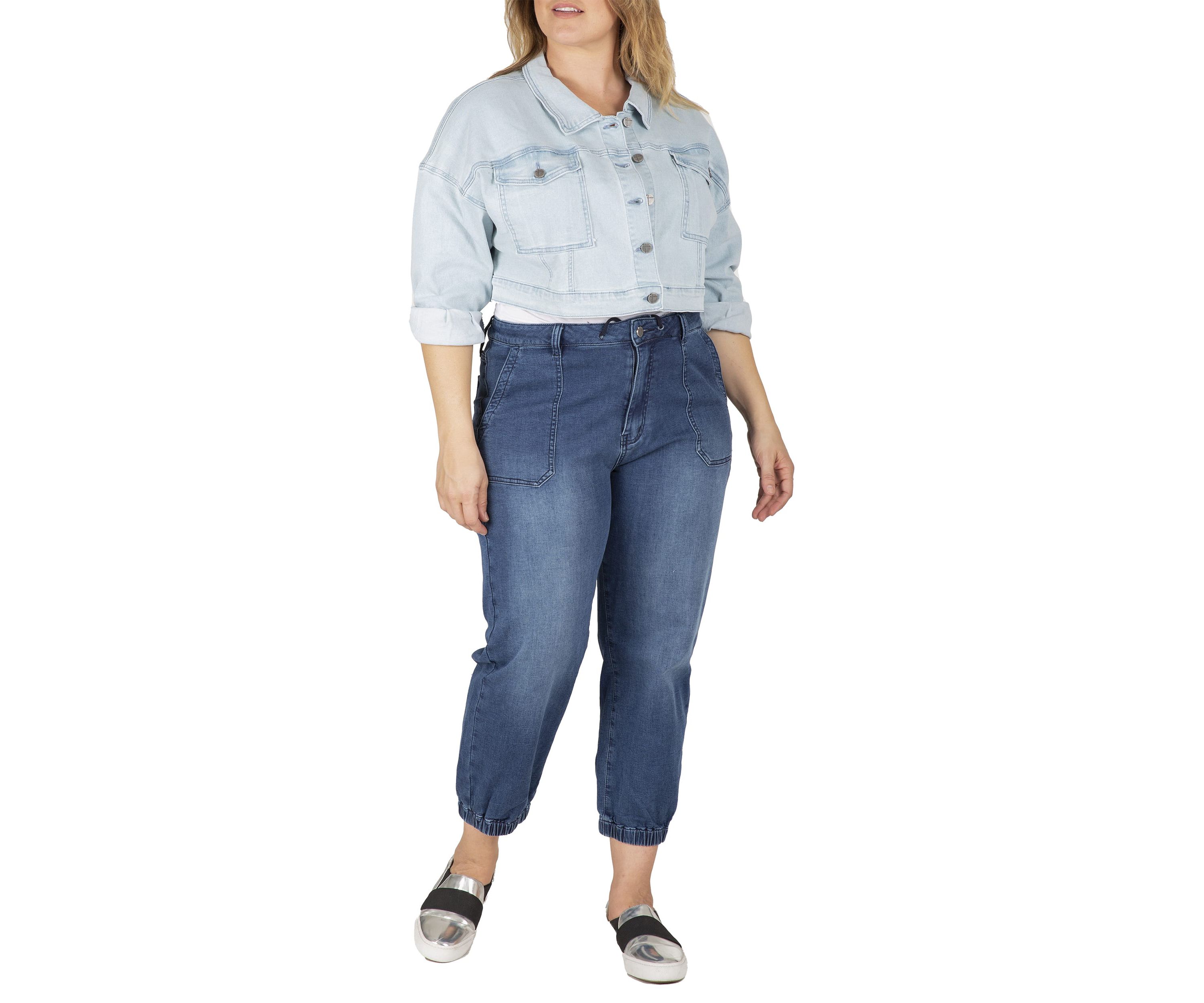 Plus Size Easy Fit Cropped Trucker Jacket