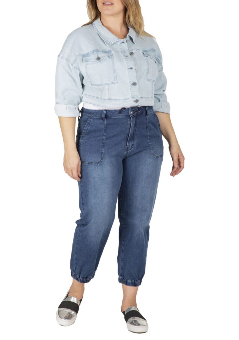 Plus Size Easy Fit Cropped Trucker Jacket