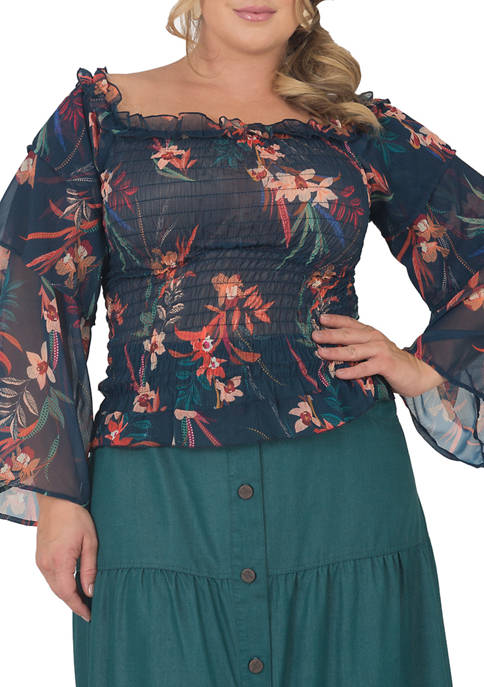 Standards and Practices Plus Size Smocked Ruffle Sleeve