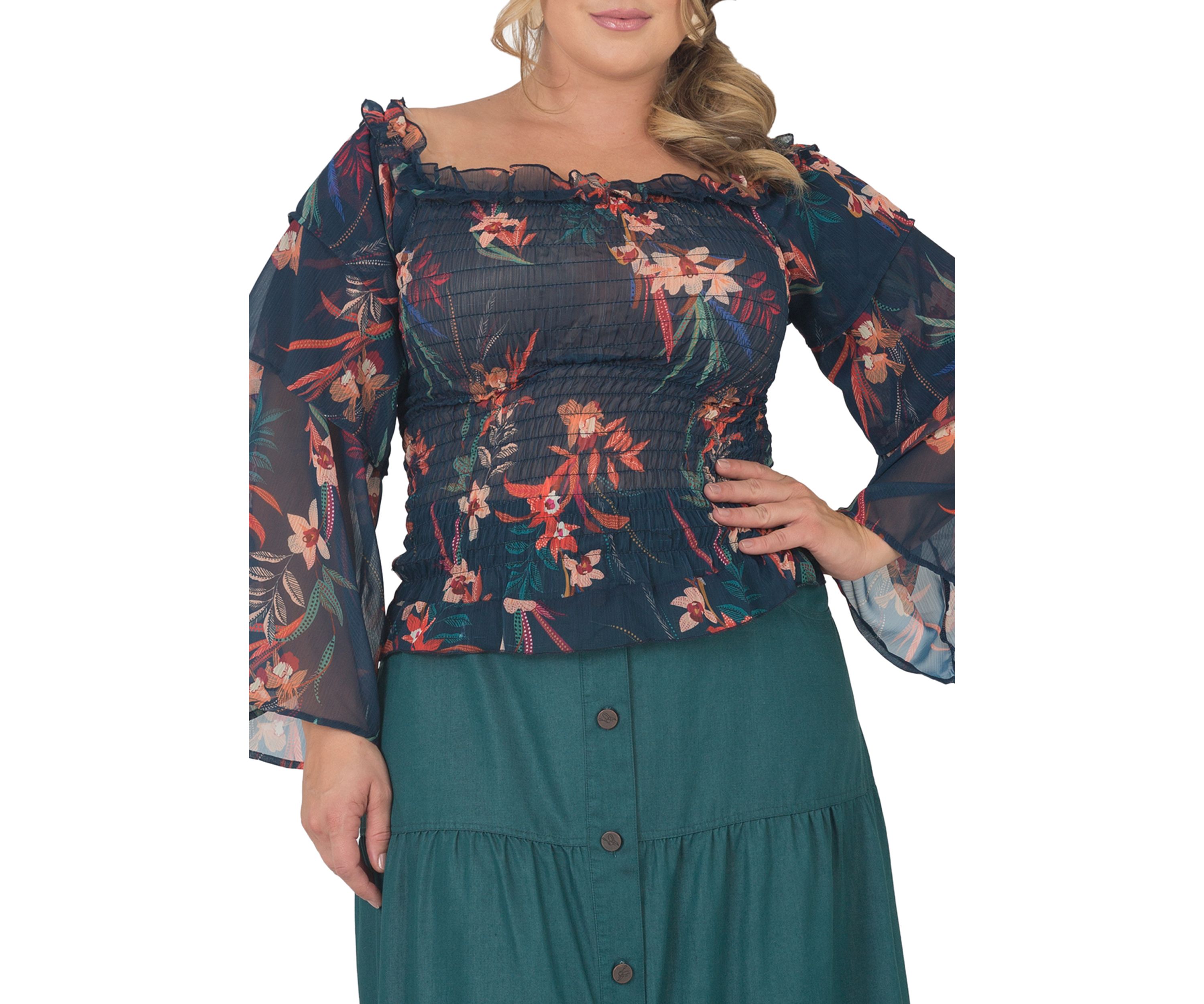 Plus Size Smocked Ruffle Sleeve Top