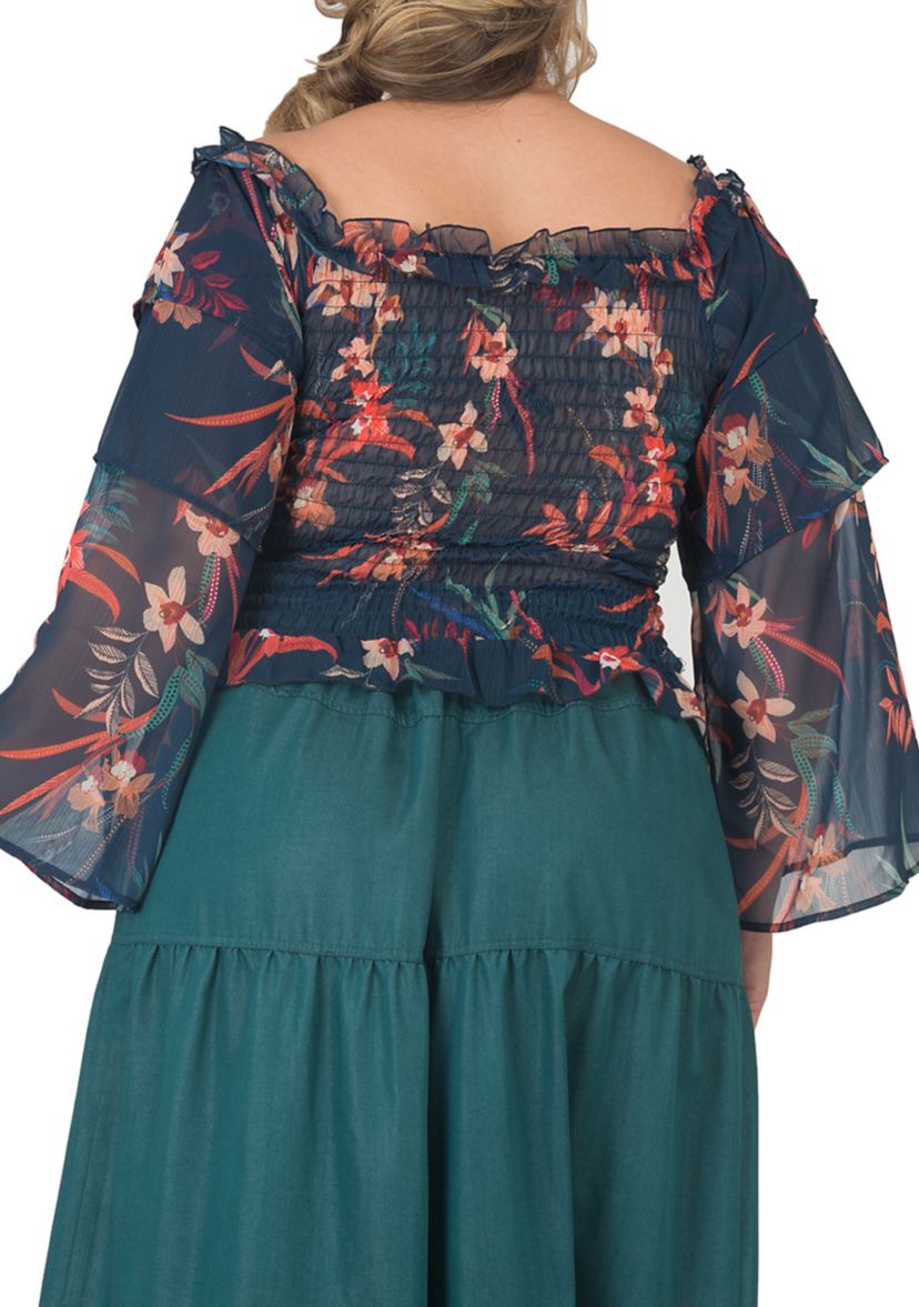 Plus Size Smocked Ruffle Sleeve Top