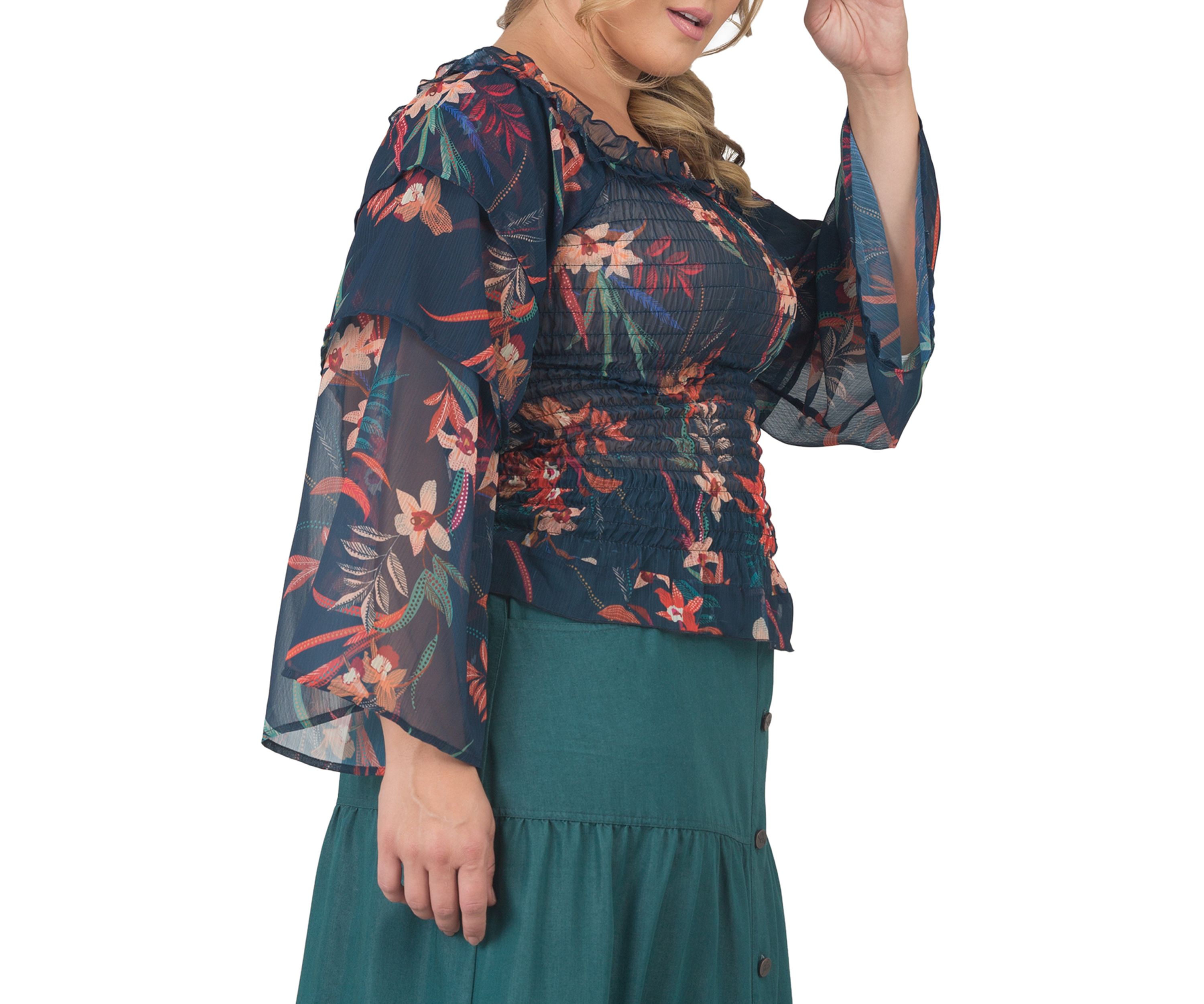 Plus Size Smocked Ruffle Sleeve Top