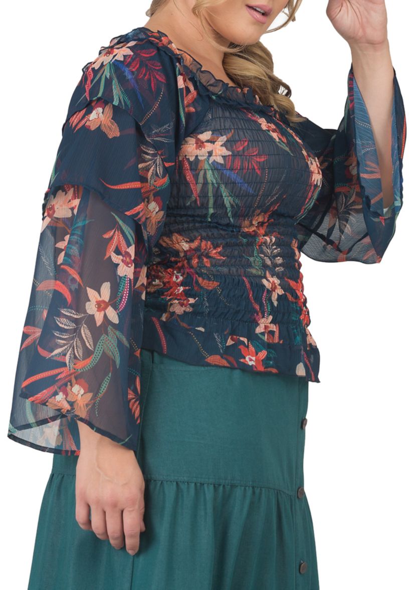 Plus Size Smocked Ruffle Sleeve Top