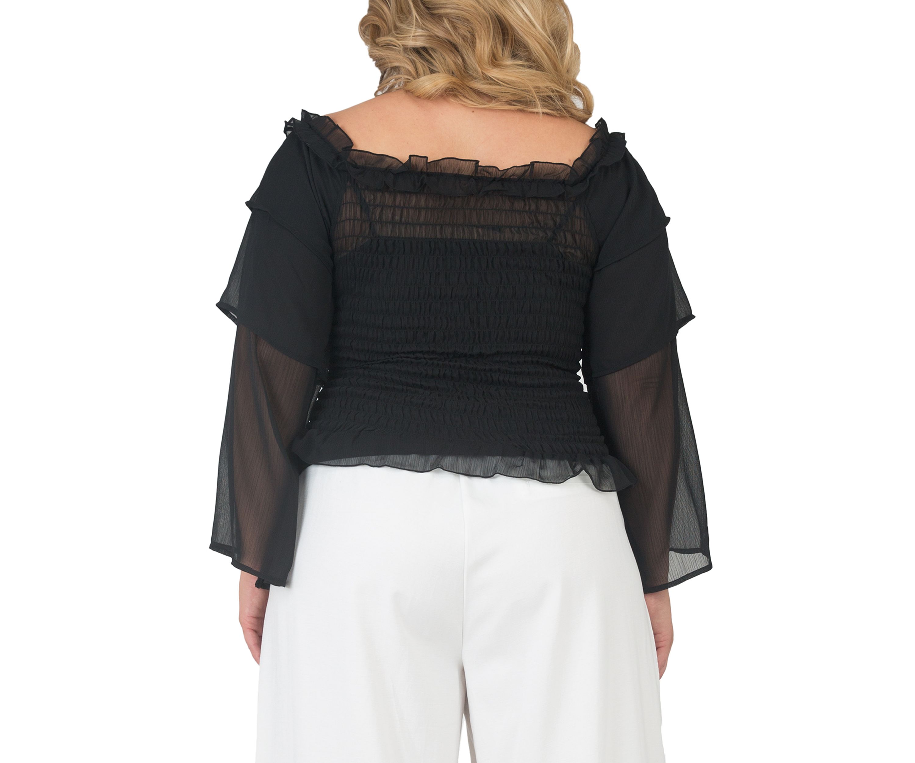 Plus Size Smocked Ruffle Sleeve Top
