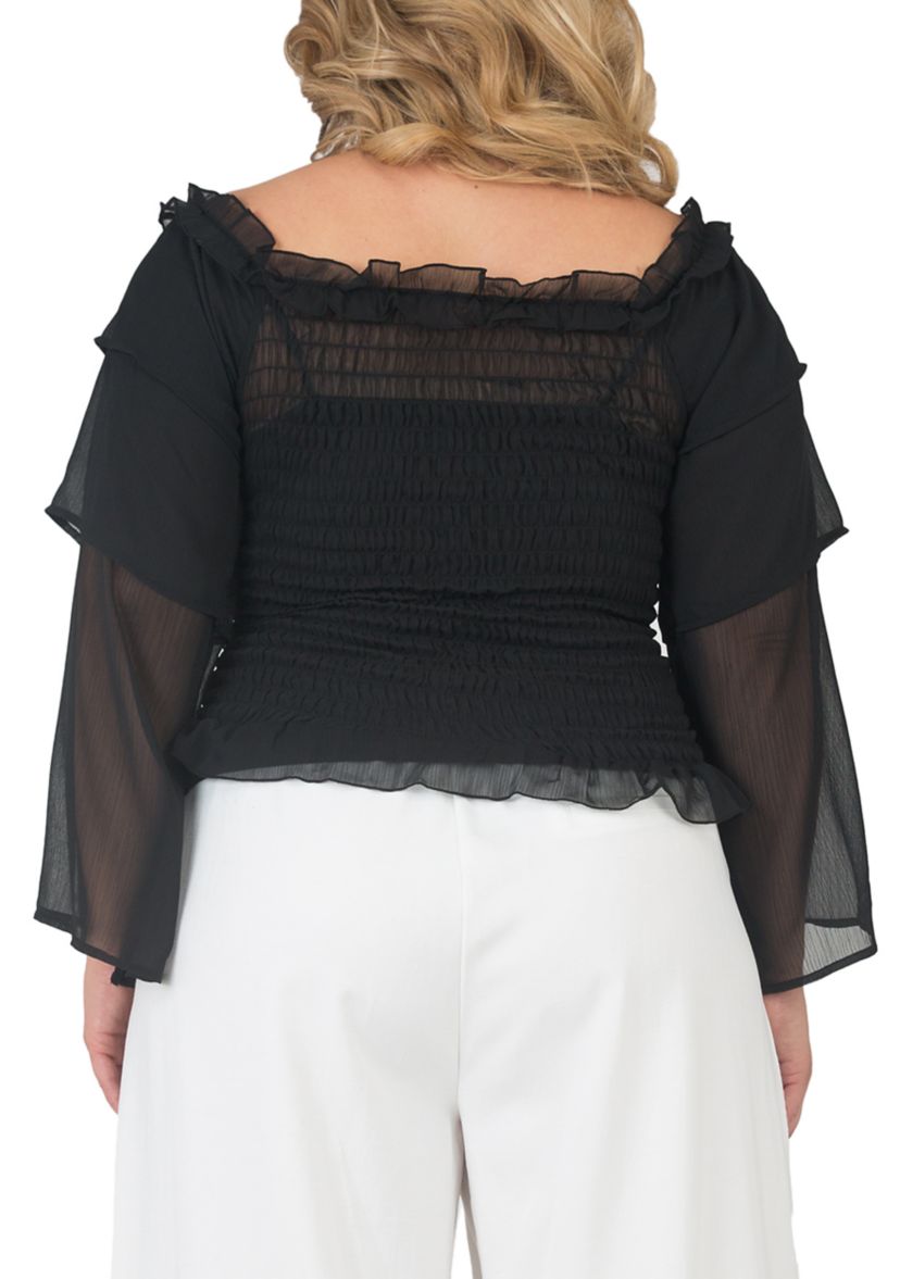 Plus Size Smocked Ruffle Sleeve Top