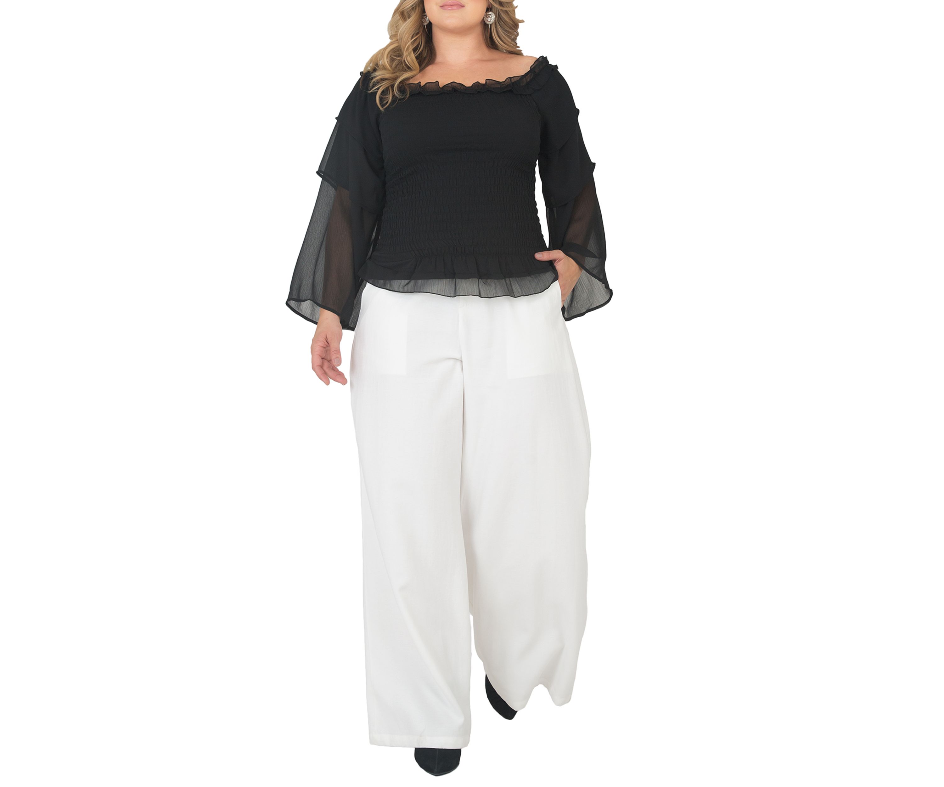 Plus Size Smocked Ruffle Sleeve Top