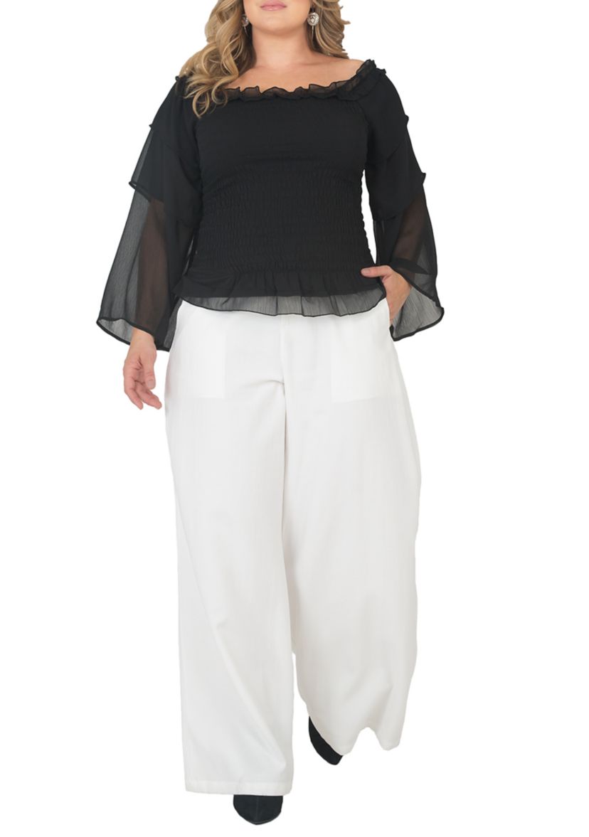Plus Size Smocked Ruffle Sleeve Top
