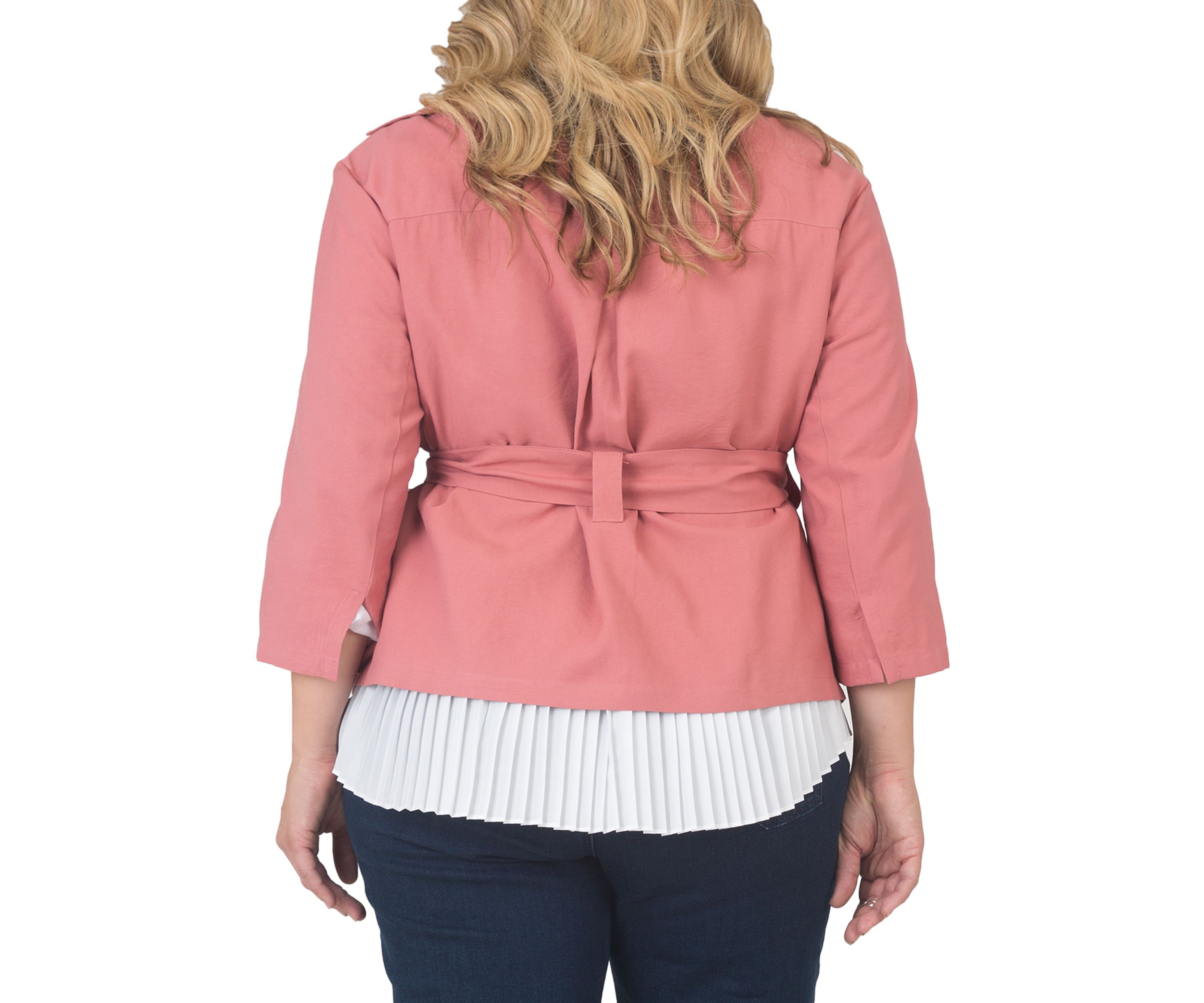 Plus Size Cropped 3/4 Sleeve Wrap Trench Jacket