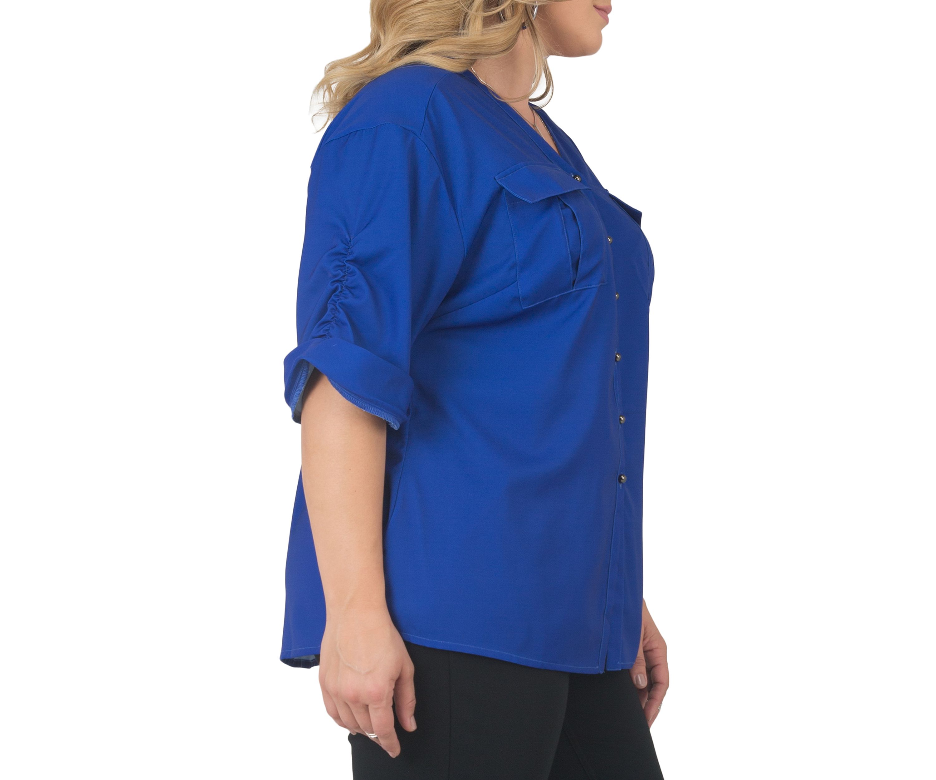 Plus Size V-Neck Rolled 3/4 Sleeve Utility Top