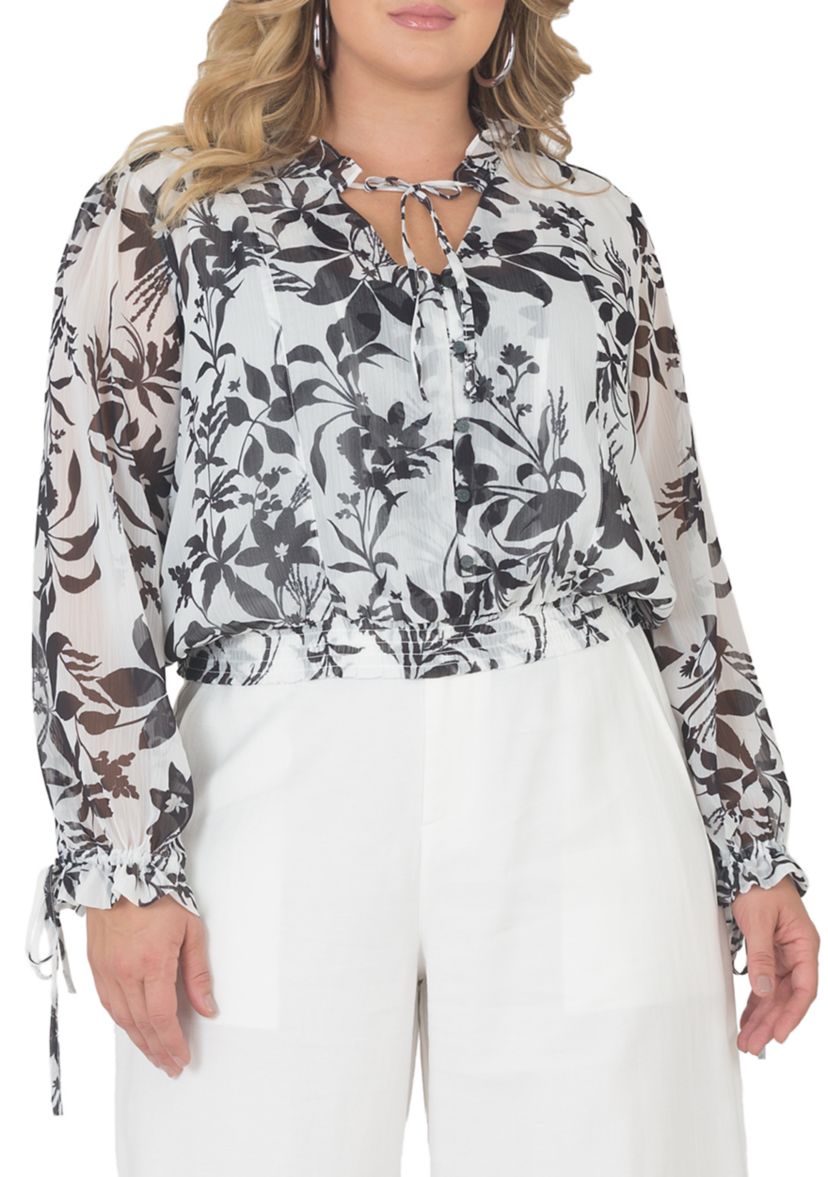 Plus Size Floral Print Prairie Top