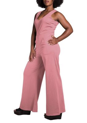 Poetic Justice Women's Sleeveless V-Neck Wide Leg Jumsuit