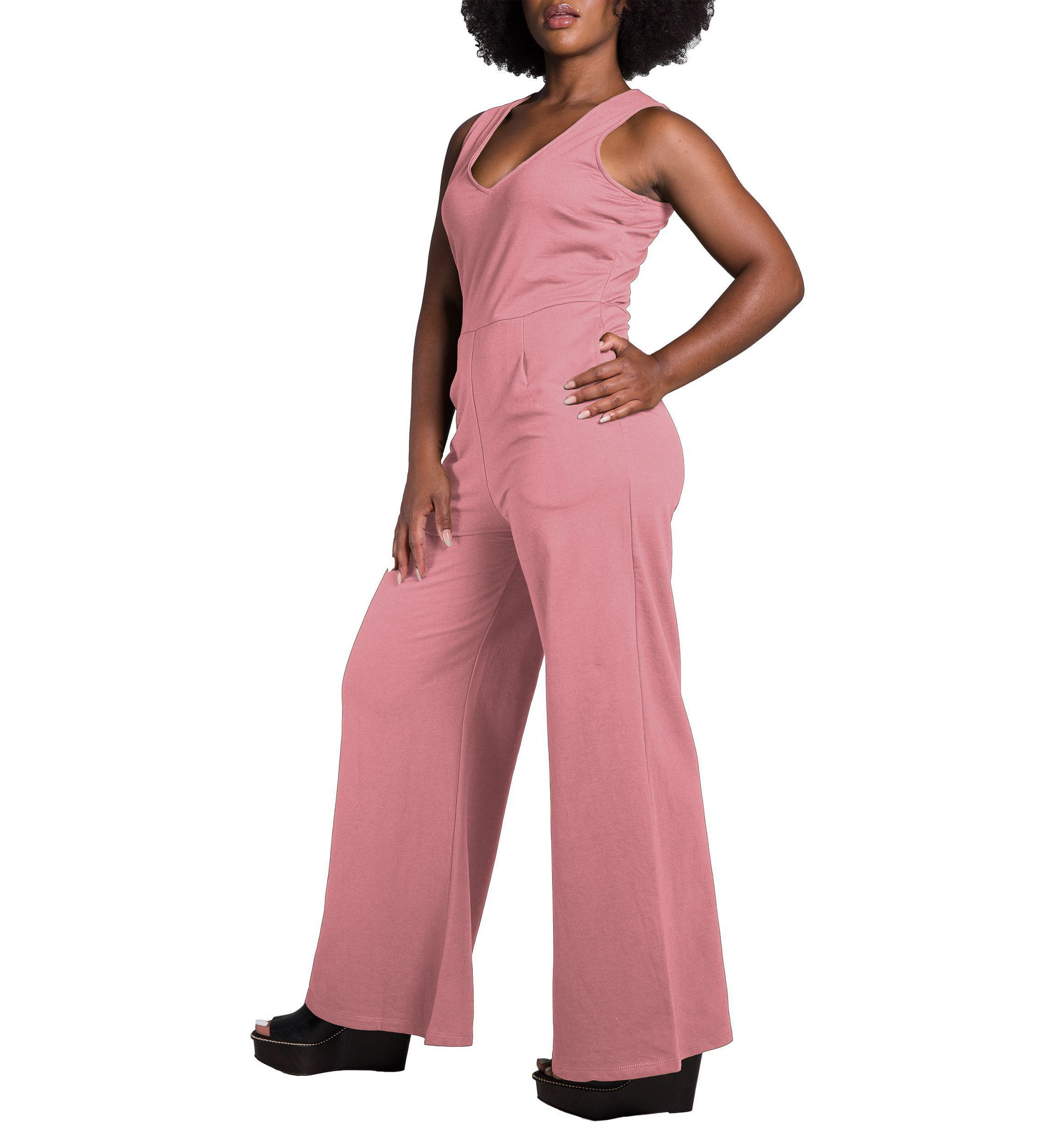Womens Sleeveless V-Neck Wide Leg Jumsuit