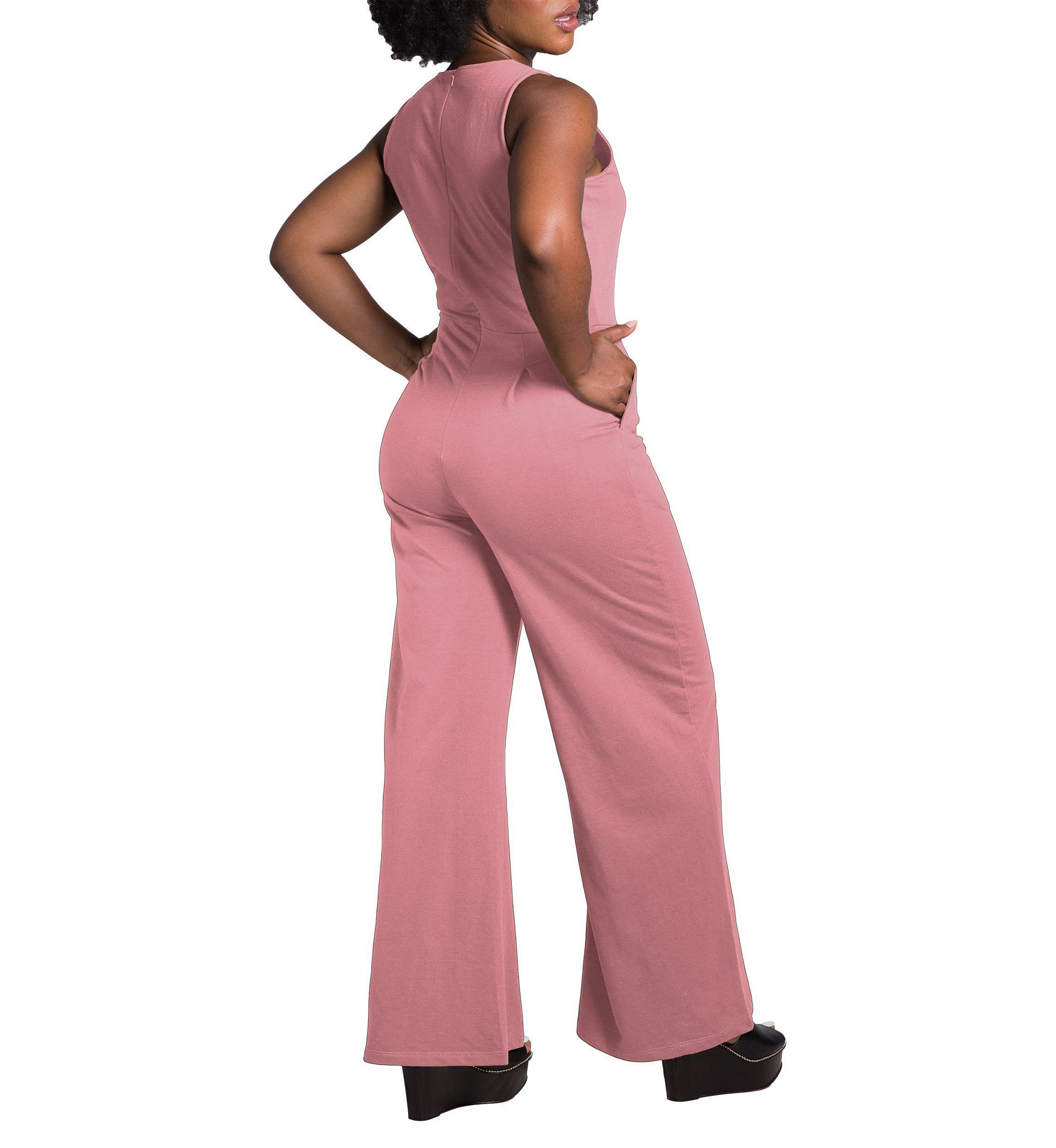 Womens Sleeveless V-Neck Wide Leg Jumsuit