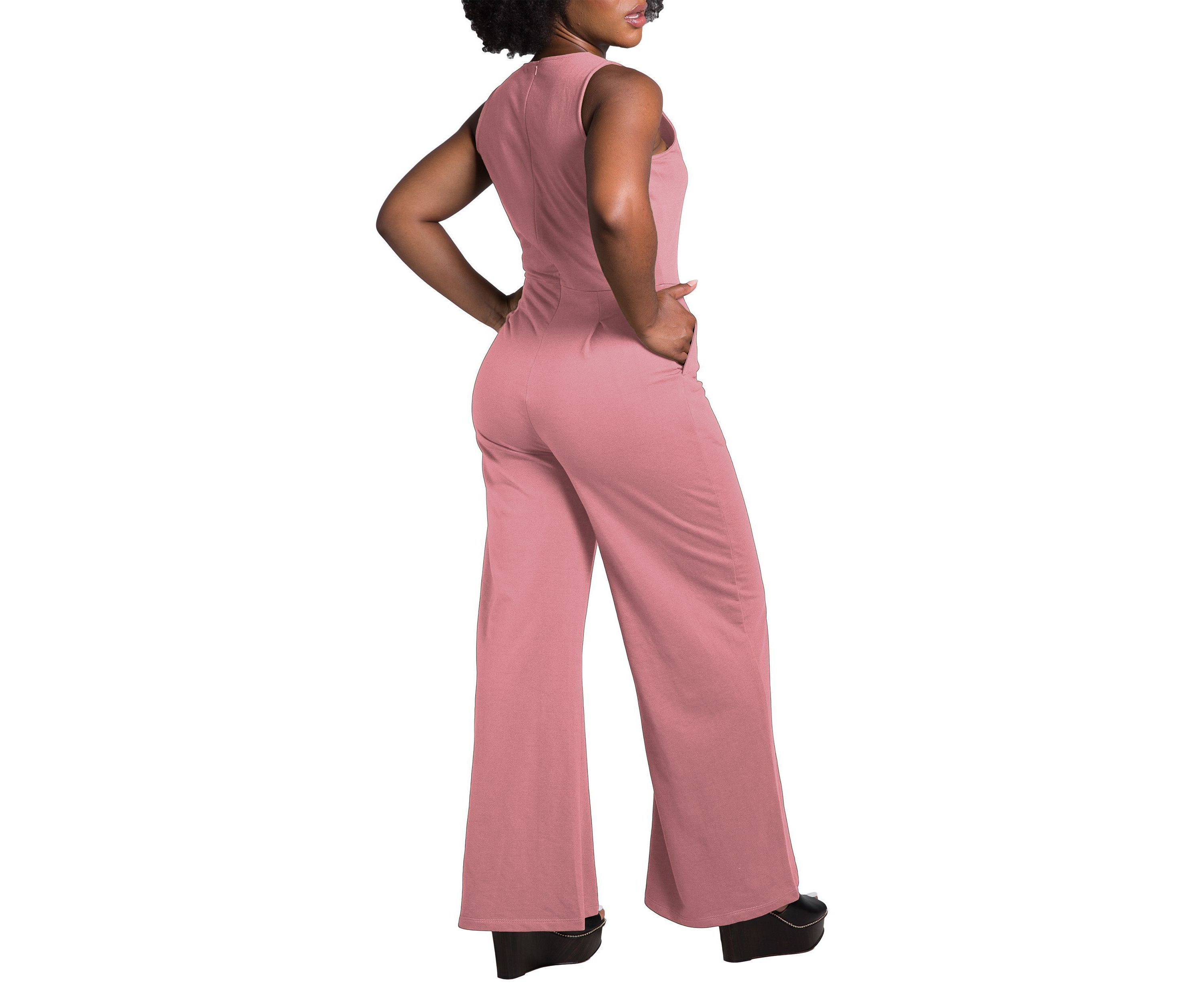 Womens Sleeveless V-Neck Wide Leg Jumsuit