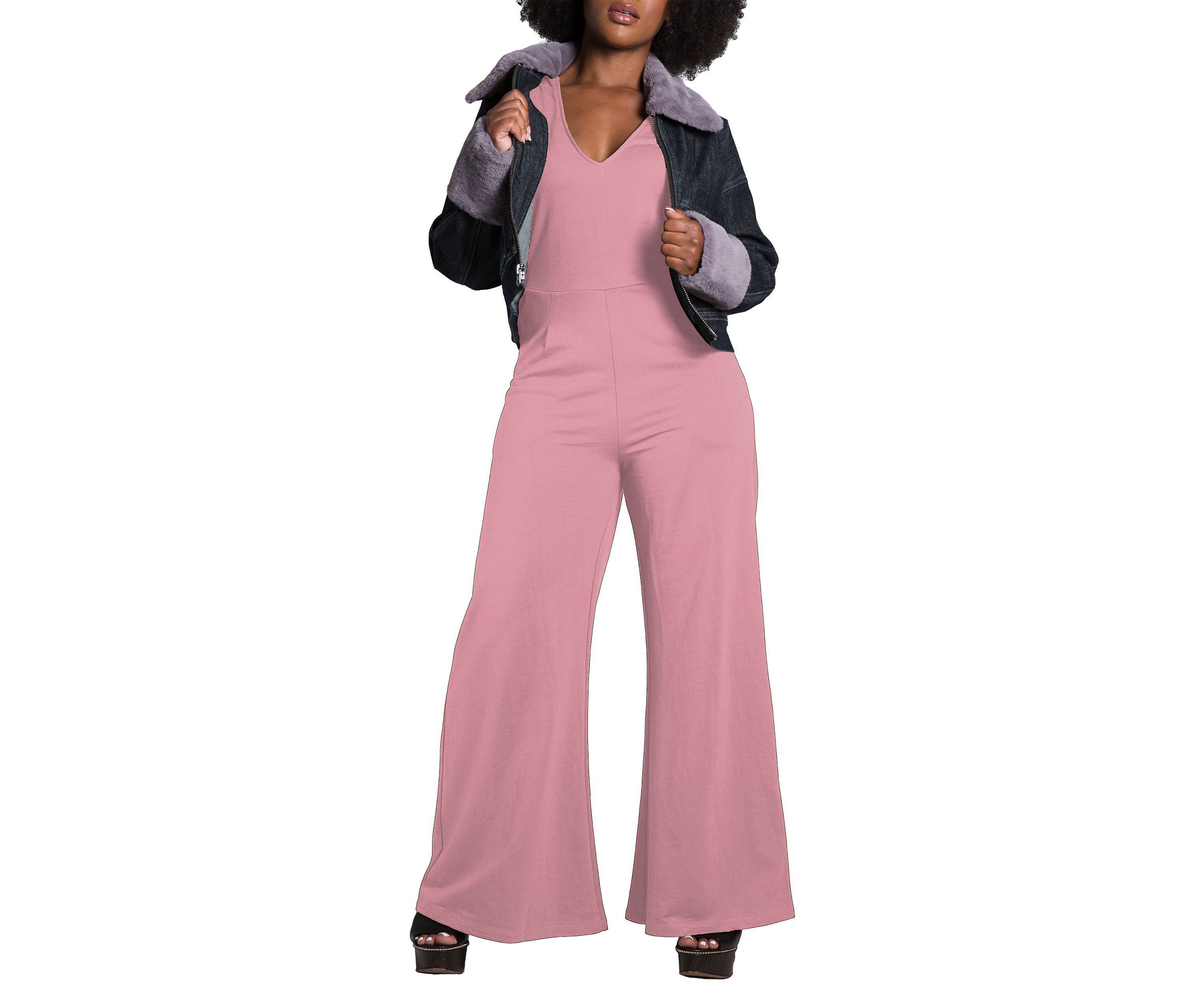 Womens Sleeveless V-Neck Wide Leg Jumsuit