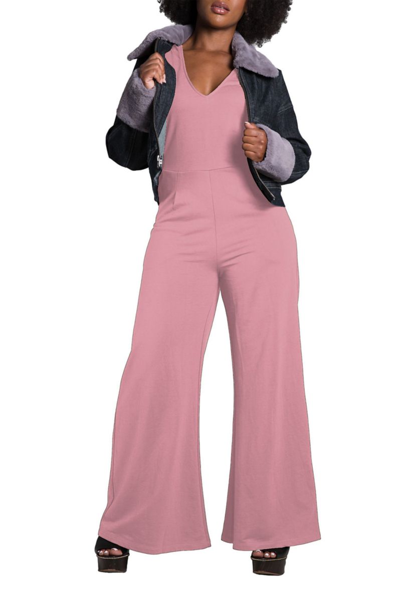 Womens Sleeveless V-Neck Wide Leg Jumsuit