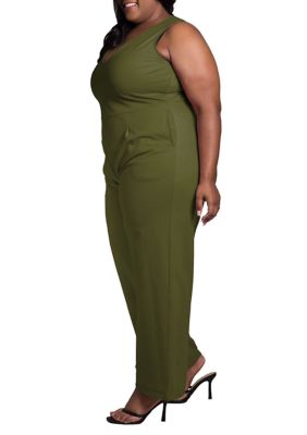 Poetic Justice Women's Plus Size Sleeveless V-Neck Wide Leg Jumsuit, 22