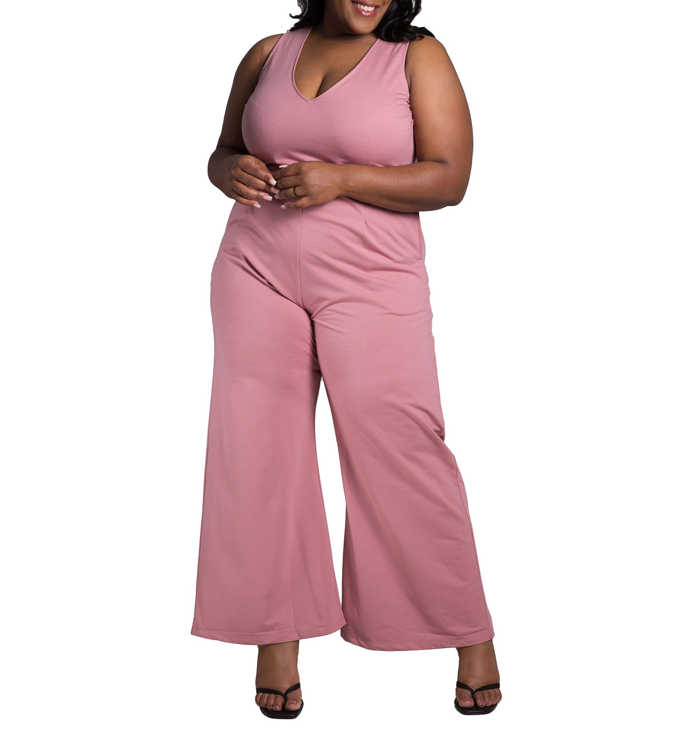 Womens Plus Size Sleeveless V-Neck Wide Leg Jumsuit