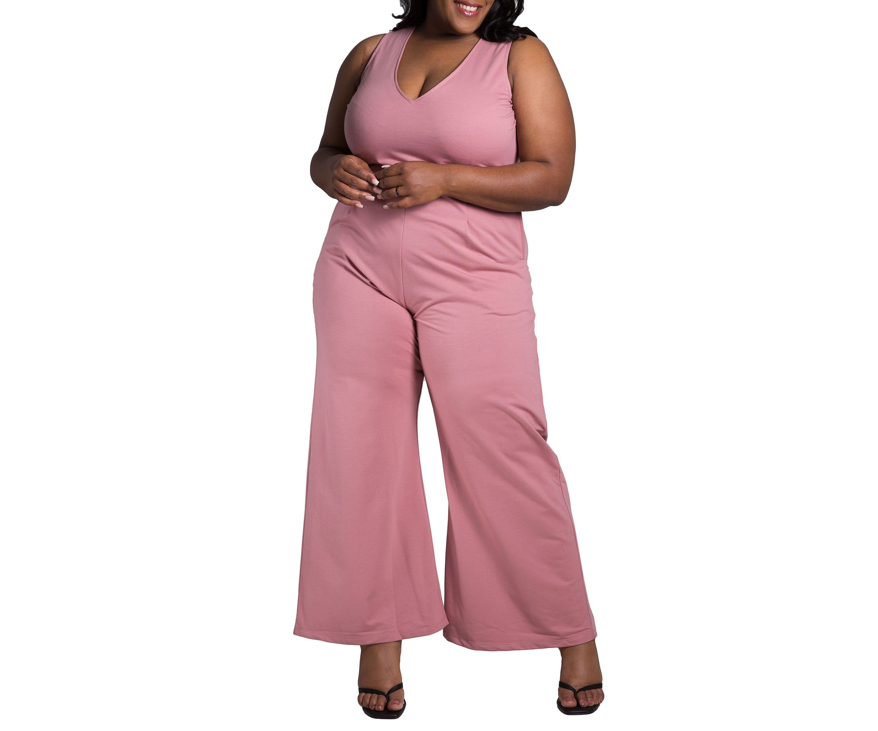 Womens Plus Size Sleeveless V-Neck Wide Leg Jumsuit