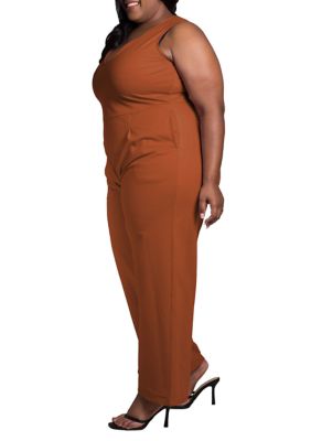 Poetic Justice Women's Plus Size Sleeveless V-Neck Wide Leg Jumsuit, 22