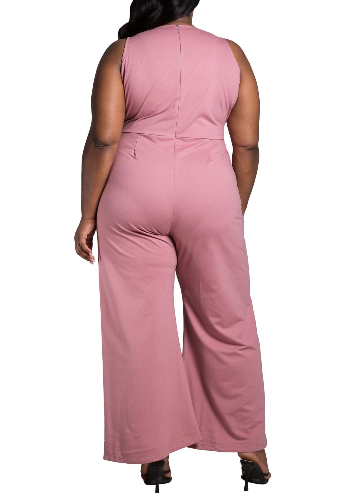 Womens Plus Size Sleeveless V-Neck Wide Leg Jumsuit