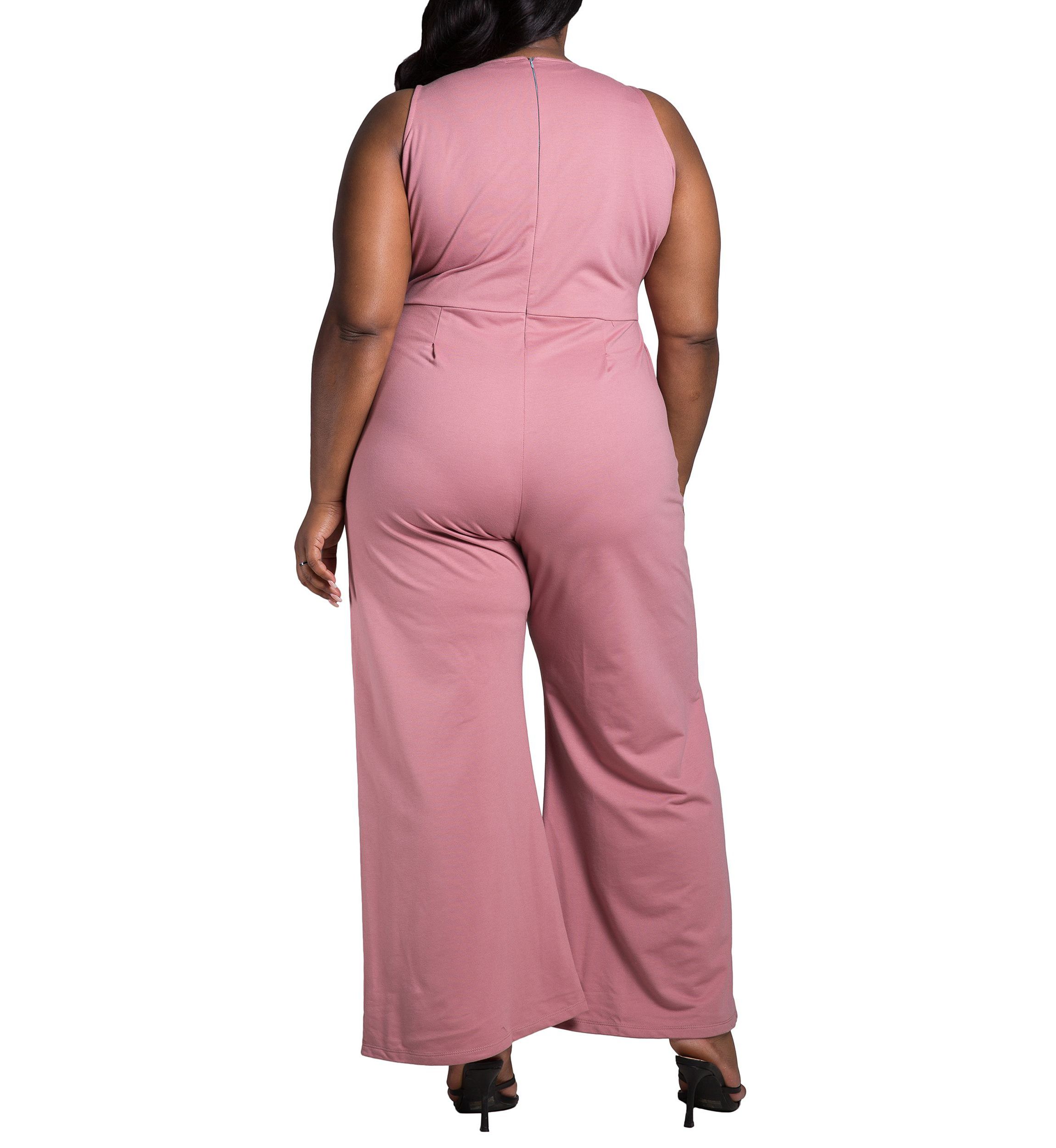Womens Plus Size Sleeveless V-Neck Wide Leg Jumsuit