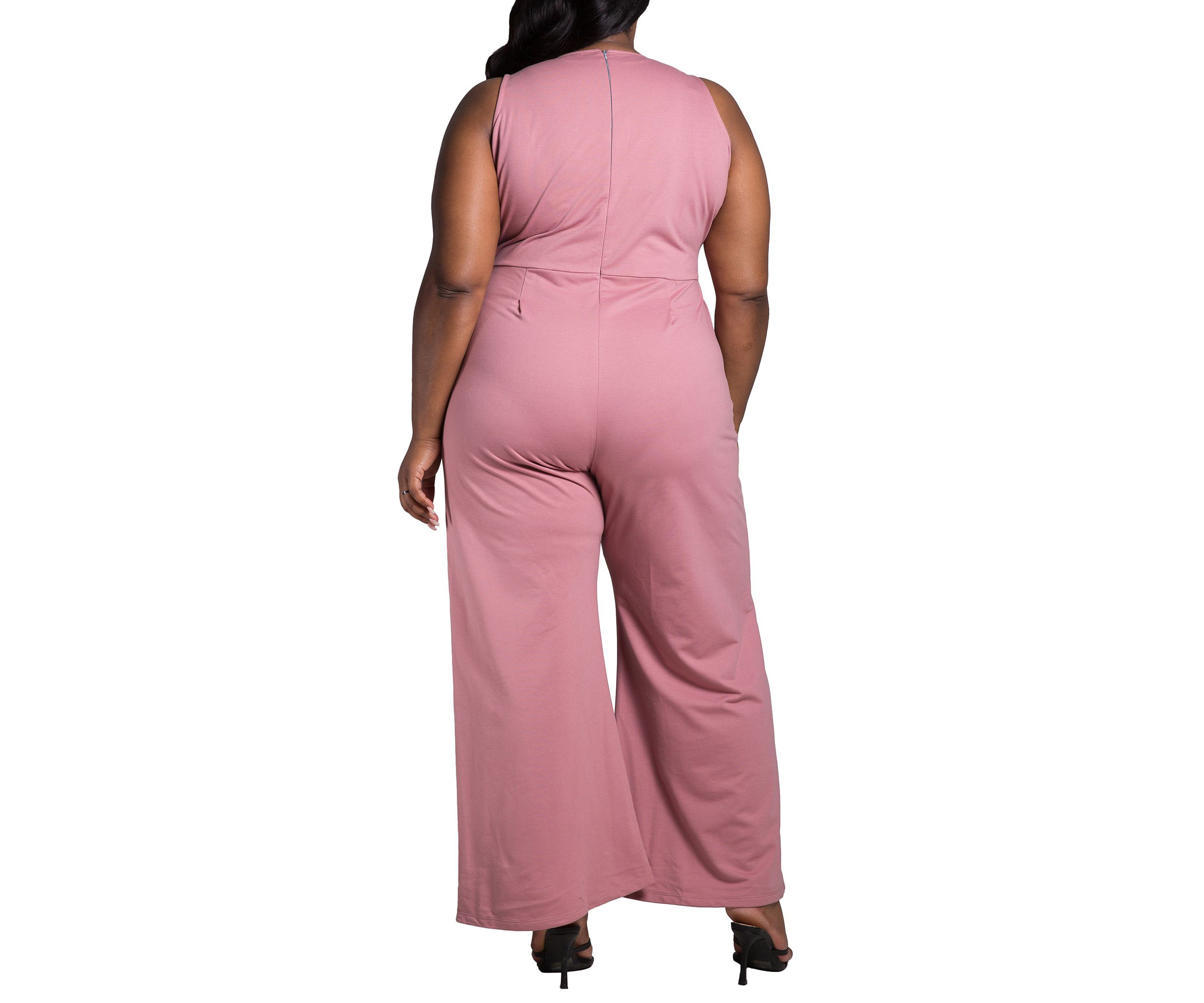 Womens Plus Size Sleeveless V-Neck Wide Leg Jumsuit