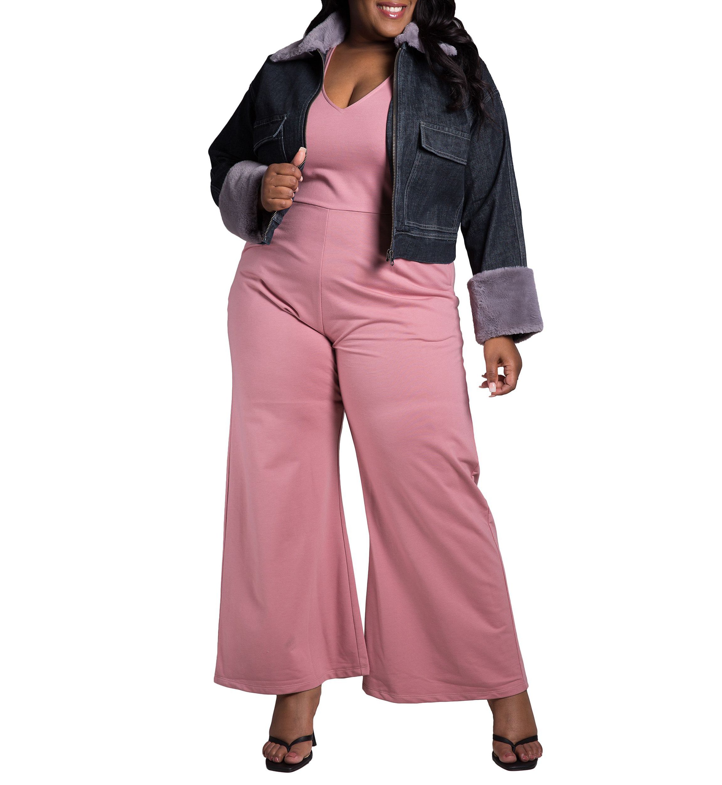 Womens Plus Size Sleeveless V-Neck Wide Leg Jumsuit