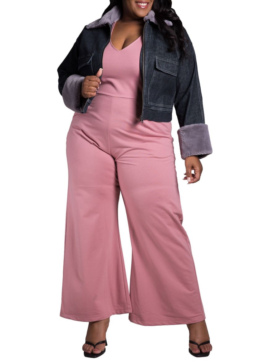 Womens Plus Size Sleeveless V-Neck Wide Leg Jumsuit