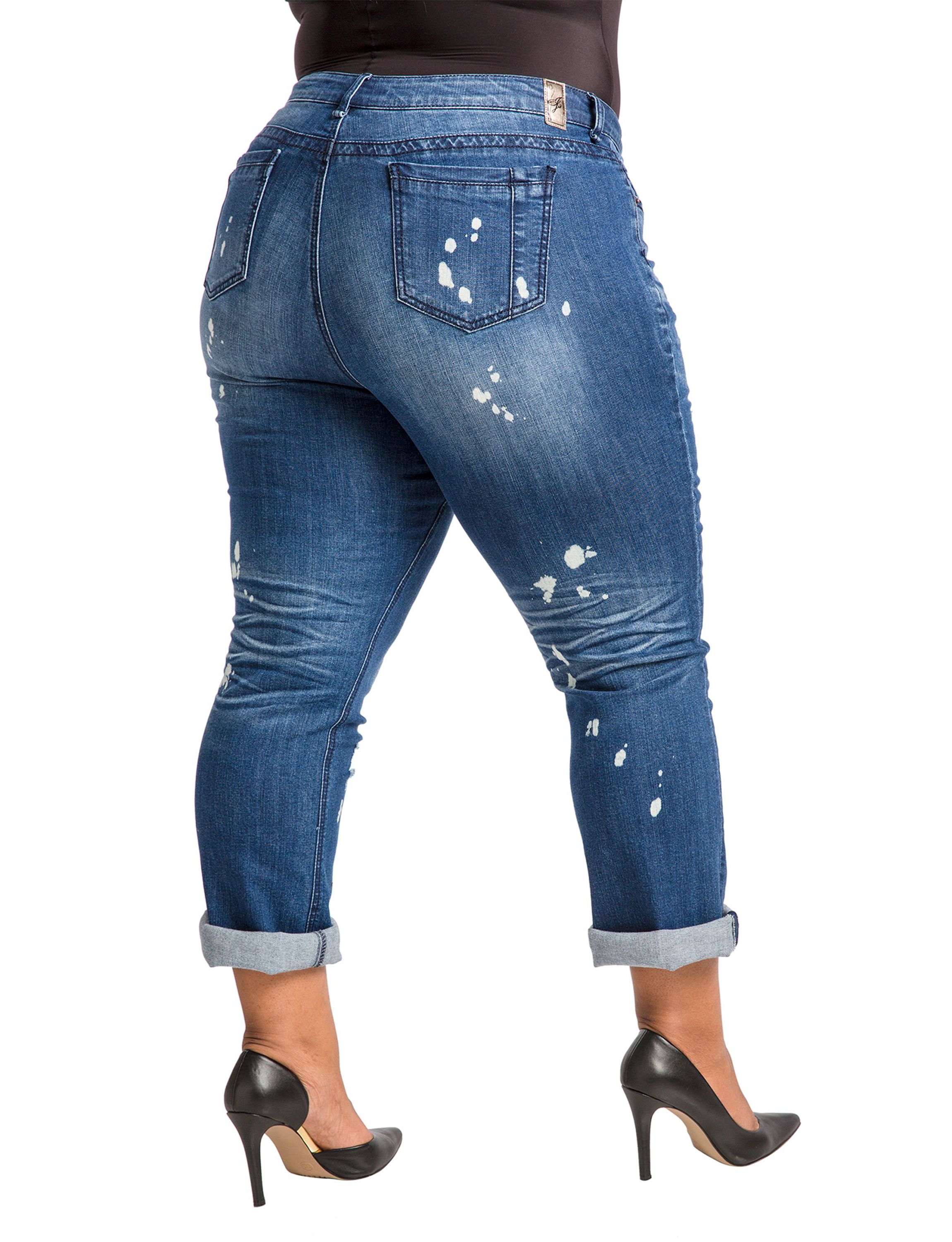 Poetic Justice Plus Size Womens Curvy Fit Blue Bleach Spots Boyfriend Jeans