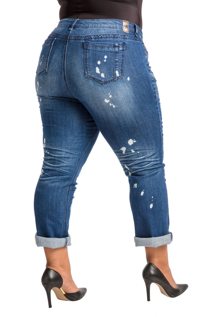 Poetic Justice Plus Size Womens Curvy Fit Blue Bleach Spots Boyfriend Jeans